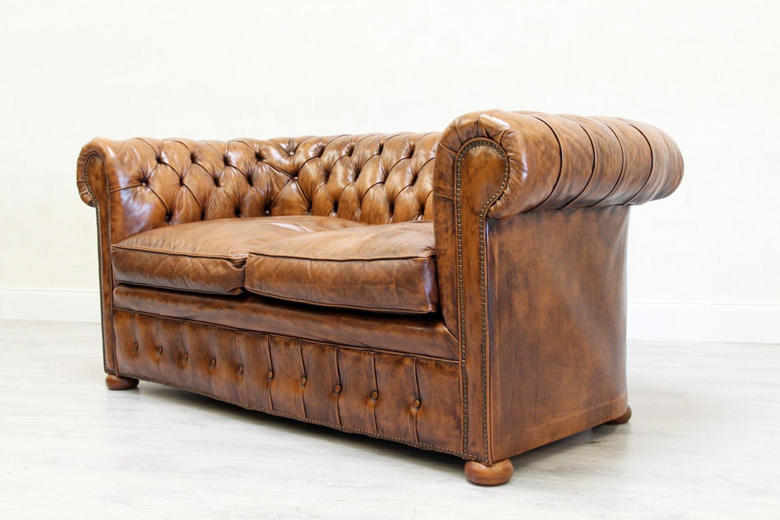 Chesterfield Sofa Leather Antique Vintage Couch English Chippendale For Sale 3
