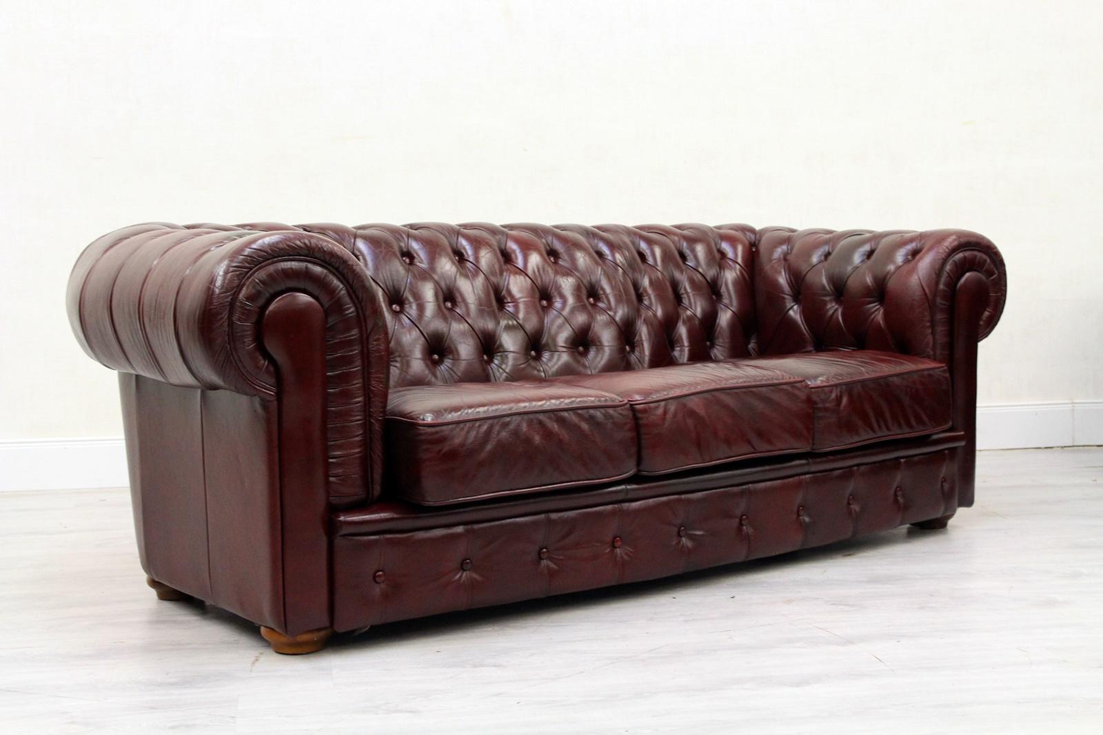 Chesterfield Sofa Leather Antique Vintage Couch English Chippendale For Sale 5