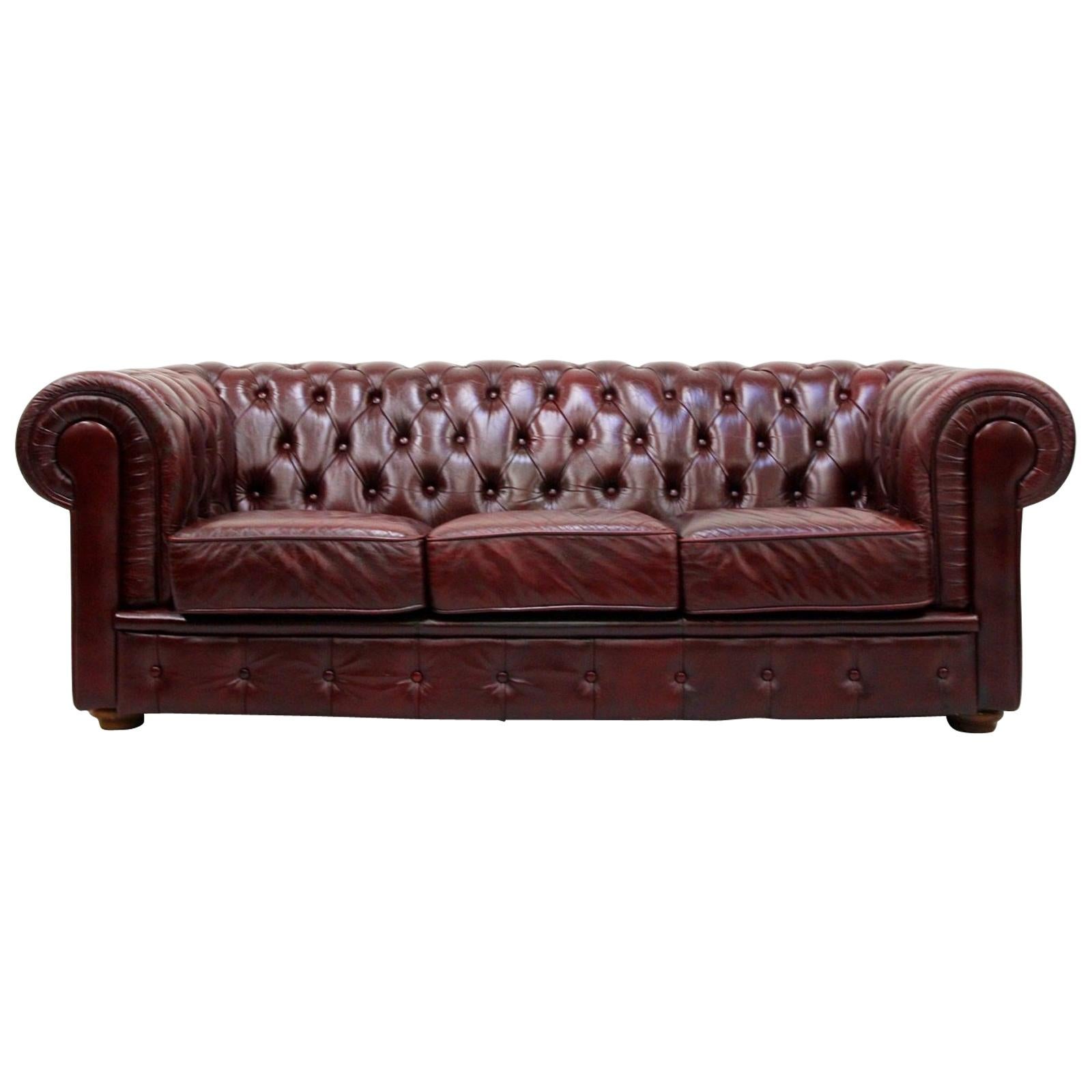 Chesterfield Sofa Leather Antique Vintage Couch English Chippendale For Sale