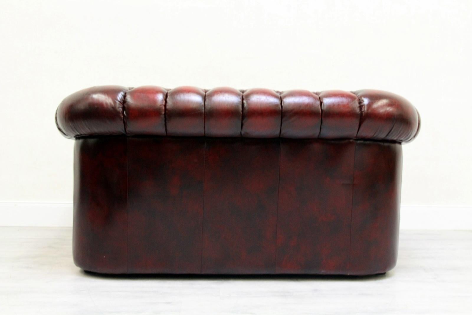 Chesterfield Sofa Leather Antique Vintage Couch English Real Leather For Sale 6