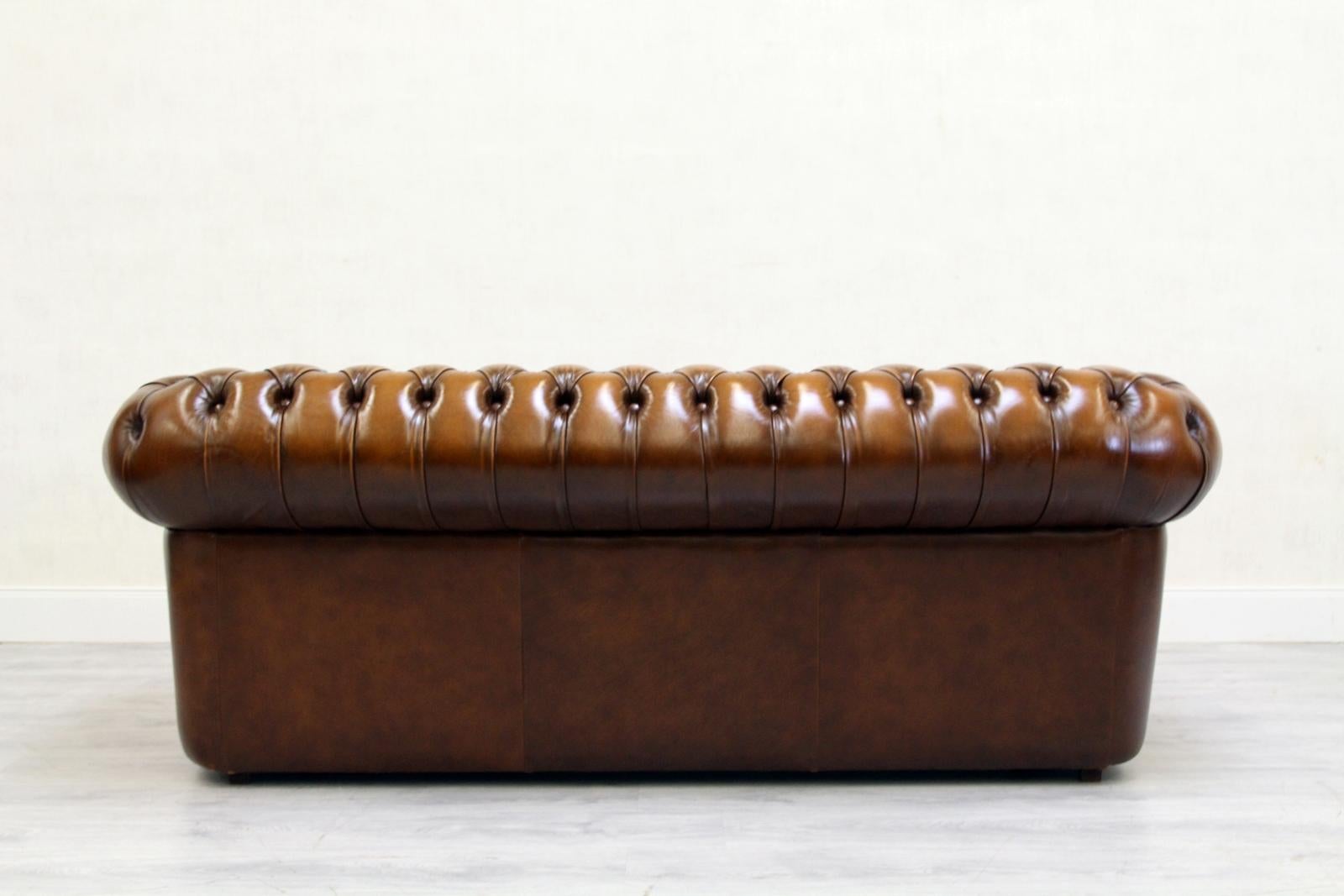 Chesterfield Sofa Leather Antique Vintage Couch English Real Leather For Sale 8