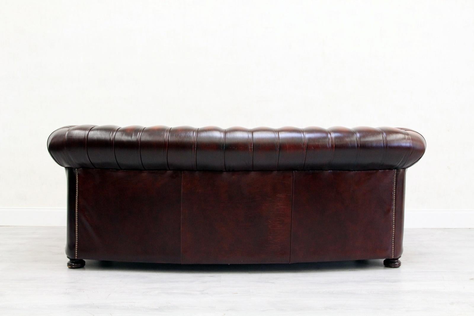 Chesterfield Sofa Leather Antique Vintage Couch English Real Leather For Sale 9