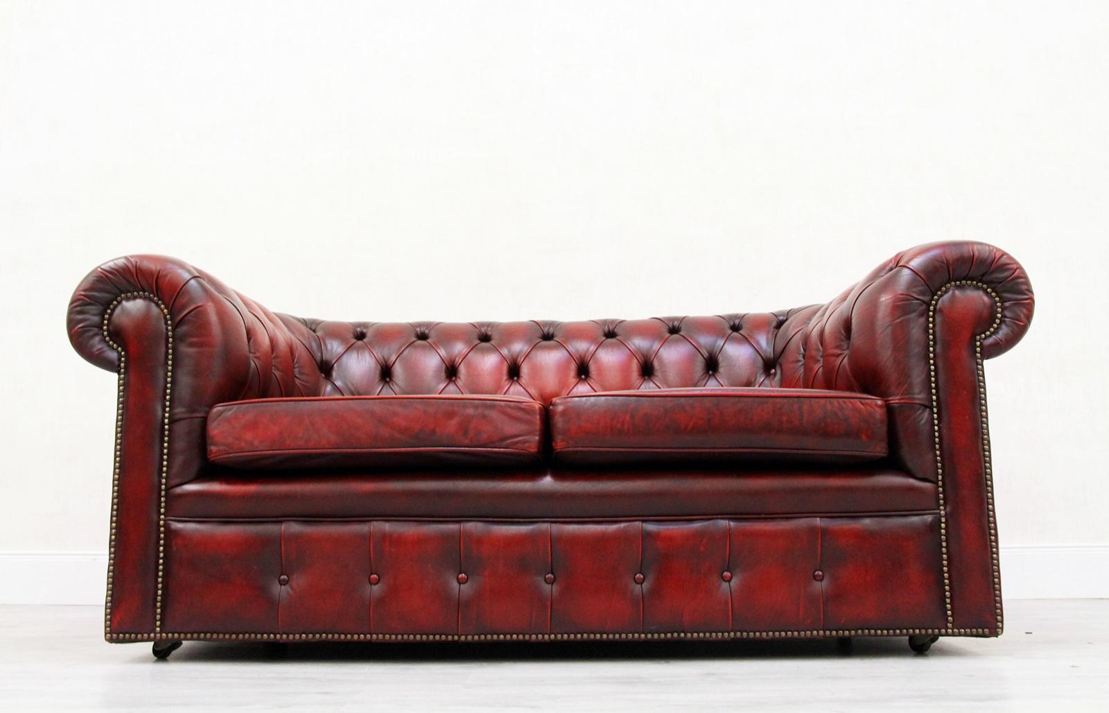 Chesterfield Sofa Leather Antique Vintage Couch English Real Leather For  Sale at 1stDibs