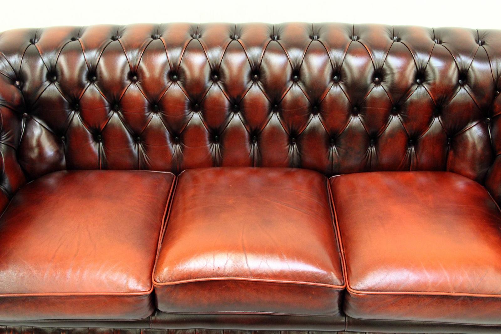 Chesterfield Sofa Leather Antique Vintage Couch English Real Leather In Good Condition For Sale In Lage, DE