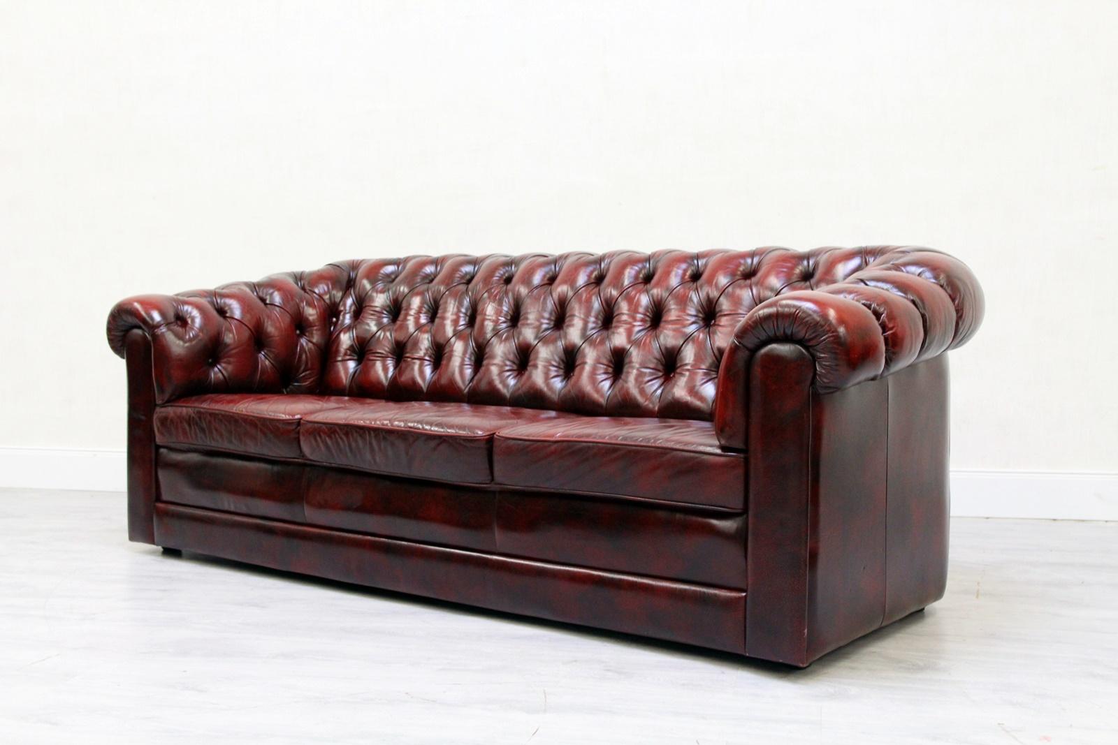 Chesterfield Sofa Leather Antique Vintage Couch English Real Leather For Sale 1