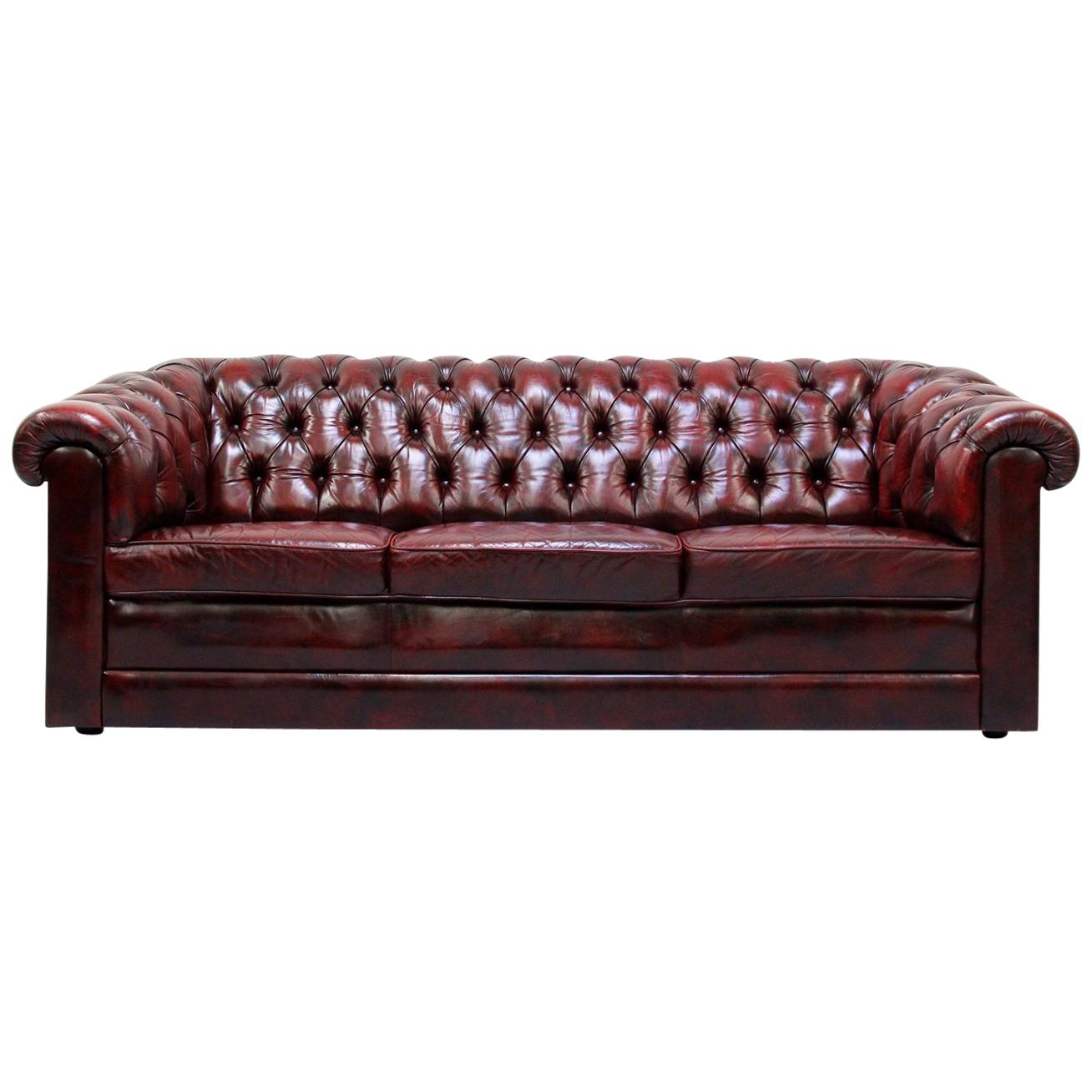 Chesterfield Sofa Leather Antique Vintage Couch English Real Leather For Sale