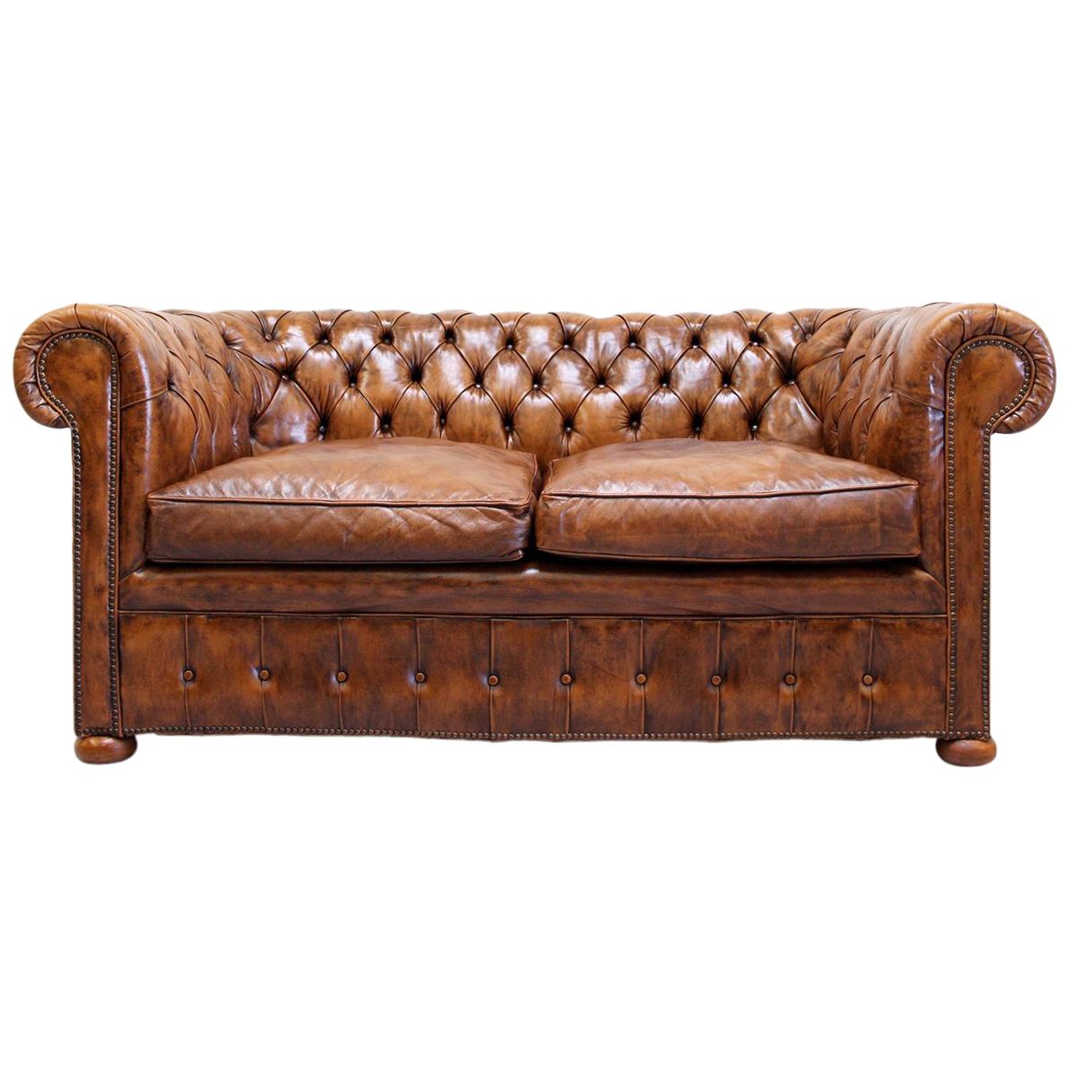 Chesterfield Sofa Leather Antique Vintage Couch English Real Leather For Sale