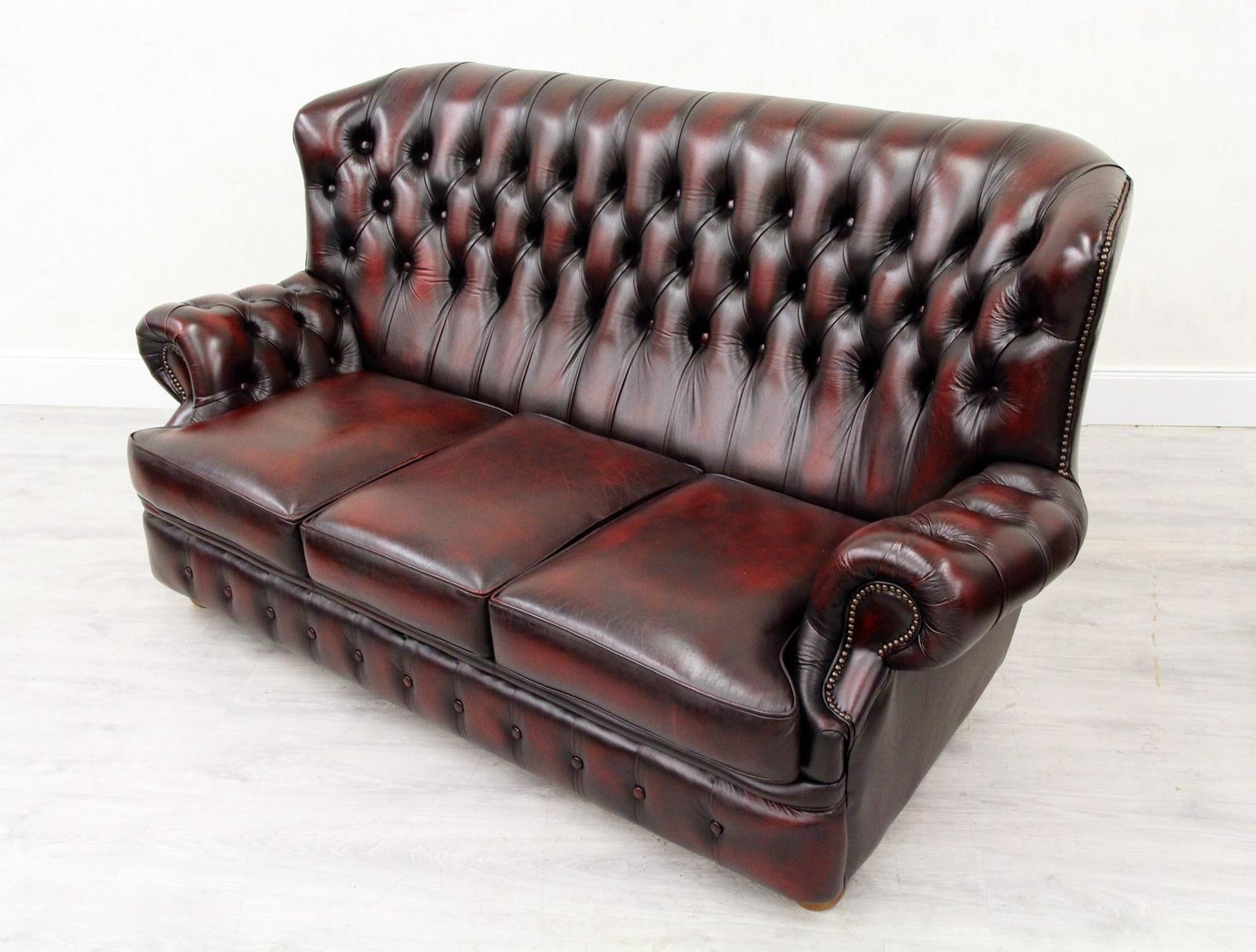 Chesterfield Sofa Leder Antik Vintage Couch Englisch Chippendale 3