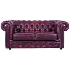 Chesterfield Sofa Oxblodd Red Two-Seat Leather Couch Vintage Retro