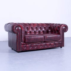 Chesterfield Sofa Oxblodd Red Two-Seat Leather Couch Vintage Retro