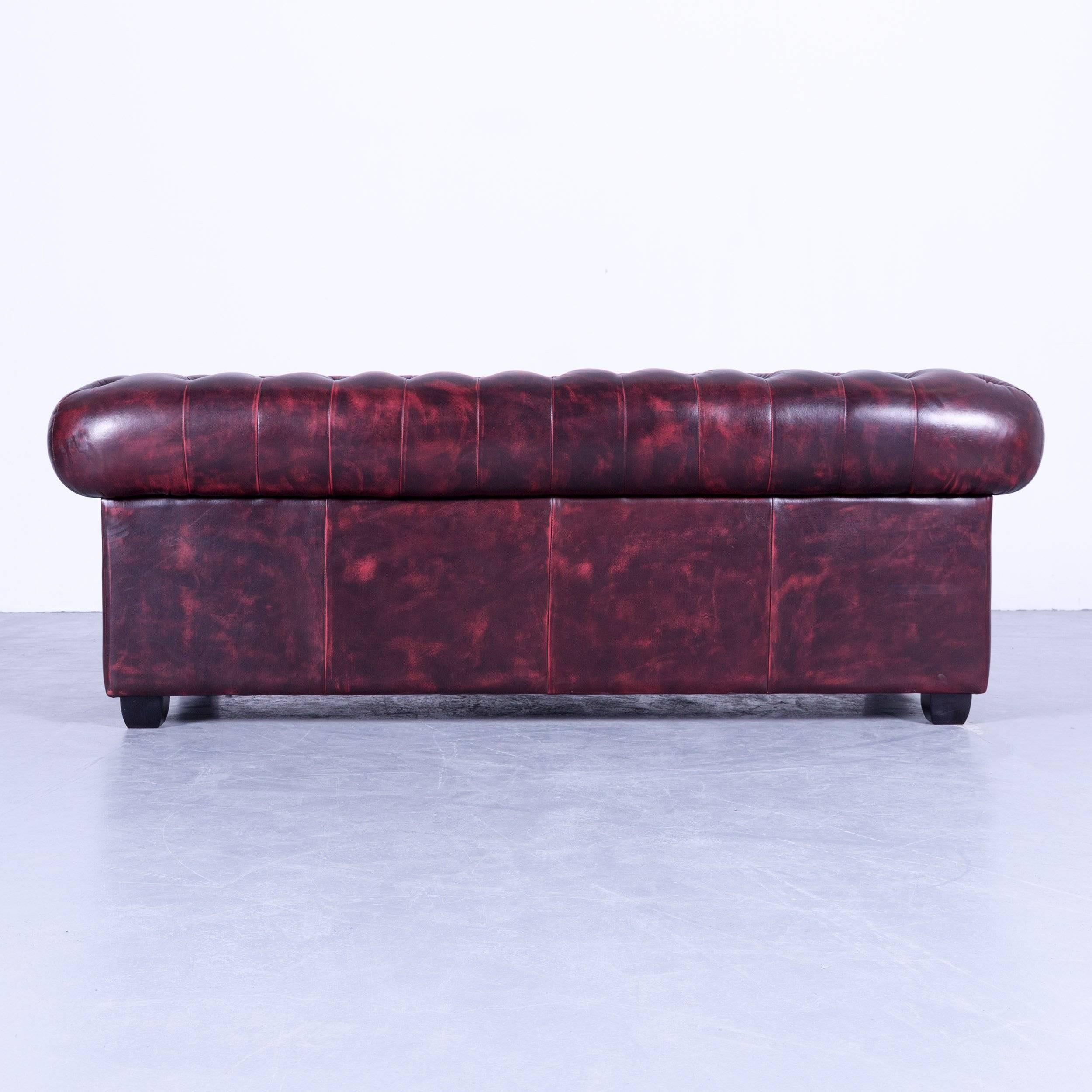 Contemporary Chesterfield Sofa Oxblood Red Three-Seat Couch Vintage Retro Handmade Rivets