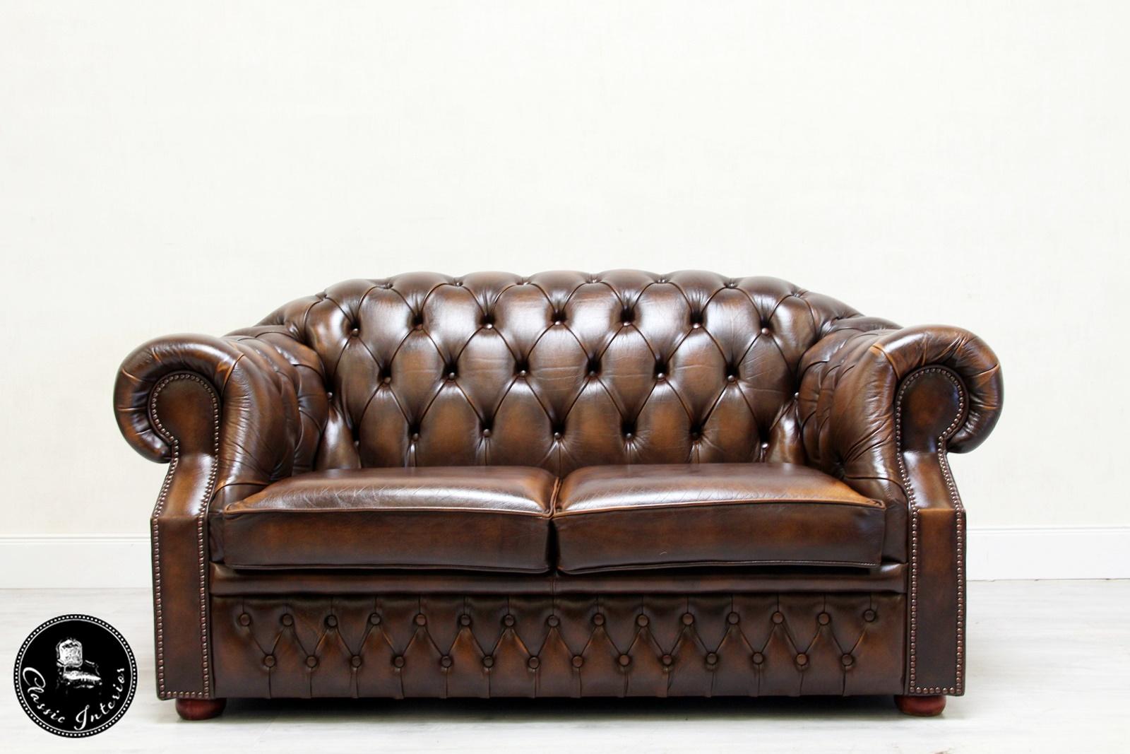 Chesterfield Sofa Set Armchair Genuine Leather Couch Antique For Sale 7