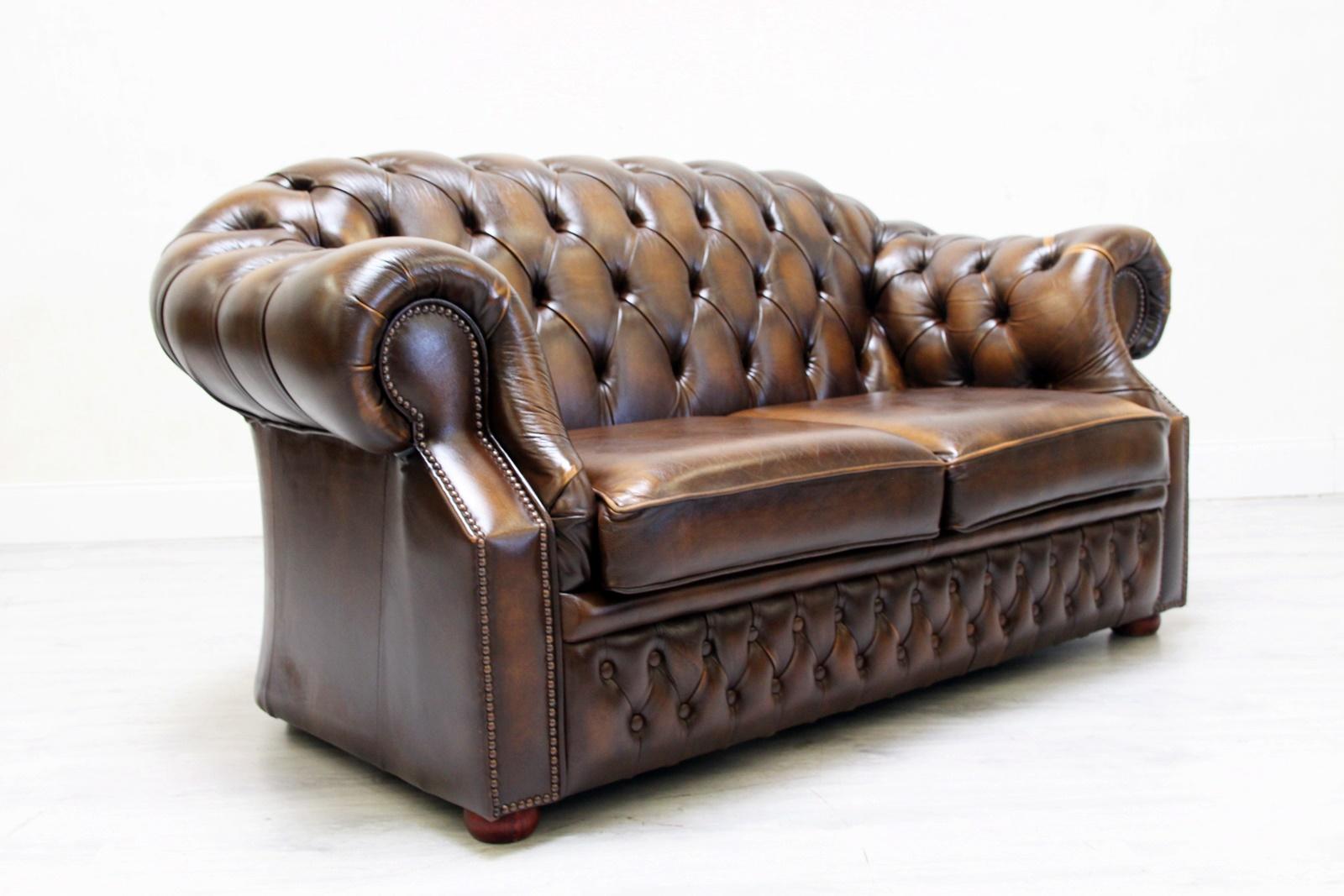 Chesterfield Sofa Set Armchair Genuine Leather Couch Antique For Sale 14
