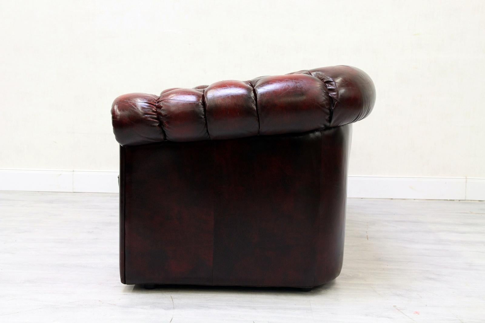 Chesterfield Sofa Set Armchair Genuine Leather Couch Antique Oxblood For Sale 5