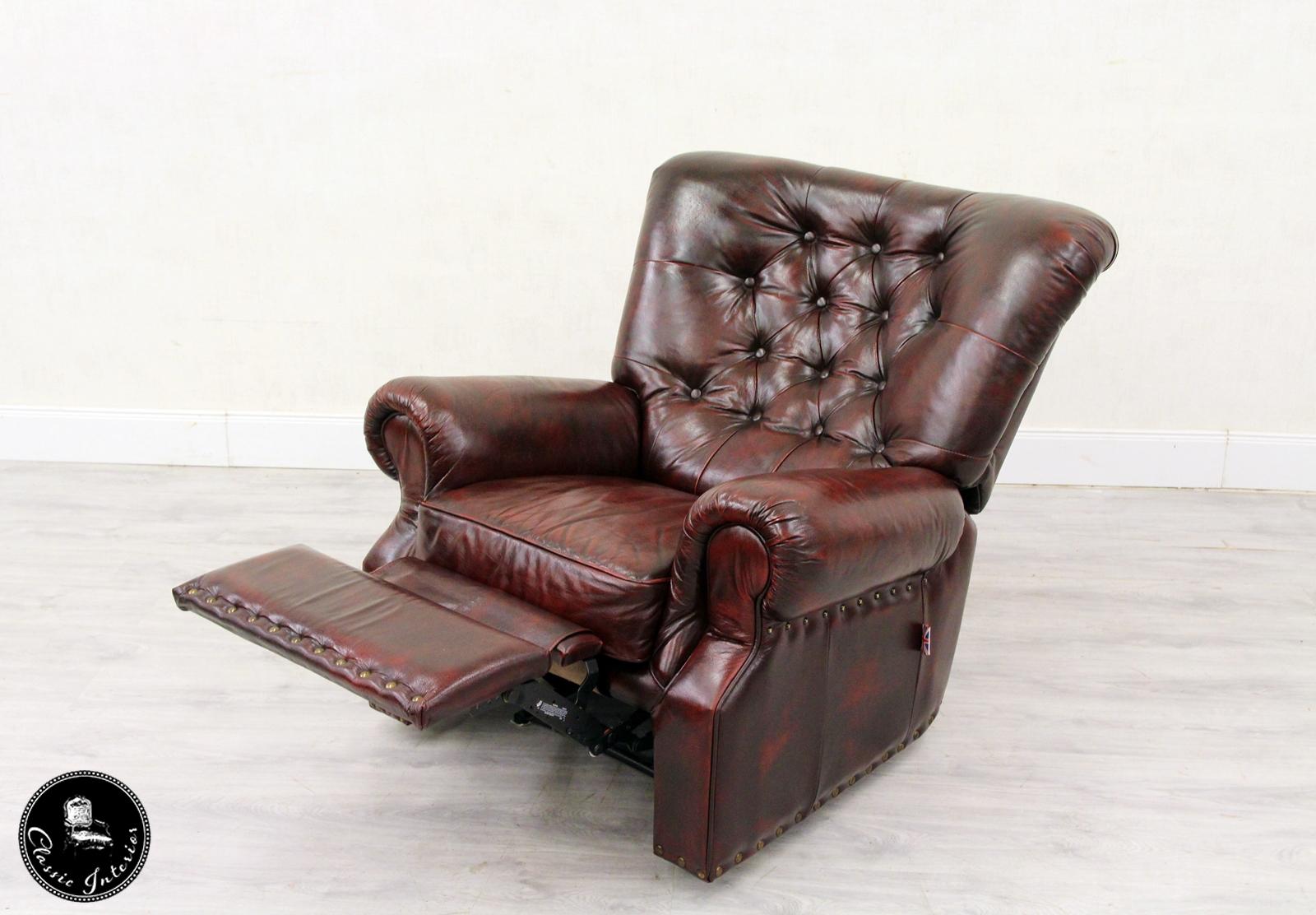 Chesterfield Sofa Set Armchair Genuine Leather Couch Antique Oxblood For Sale 13