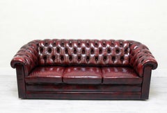 Chesterfield Sofa Set Armchair Genuine Leather Couch Antique Oxblood