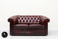 Chesterfield Sofa Set Armchair Genuine Leather Couch Antique Oxblood