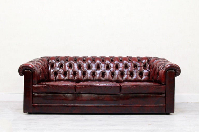 Chesterfield Sofa Set Armchair Genuine Leather Couch Antique Oxblood