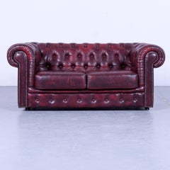 Chesterfield Sofa Set Oxblood Red Two-Seat Chair Leather Couch Vintage Retro