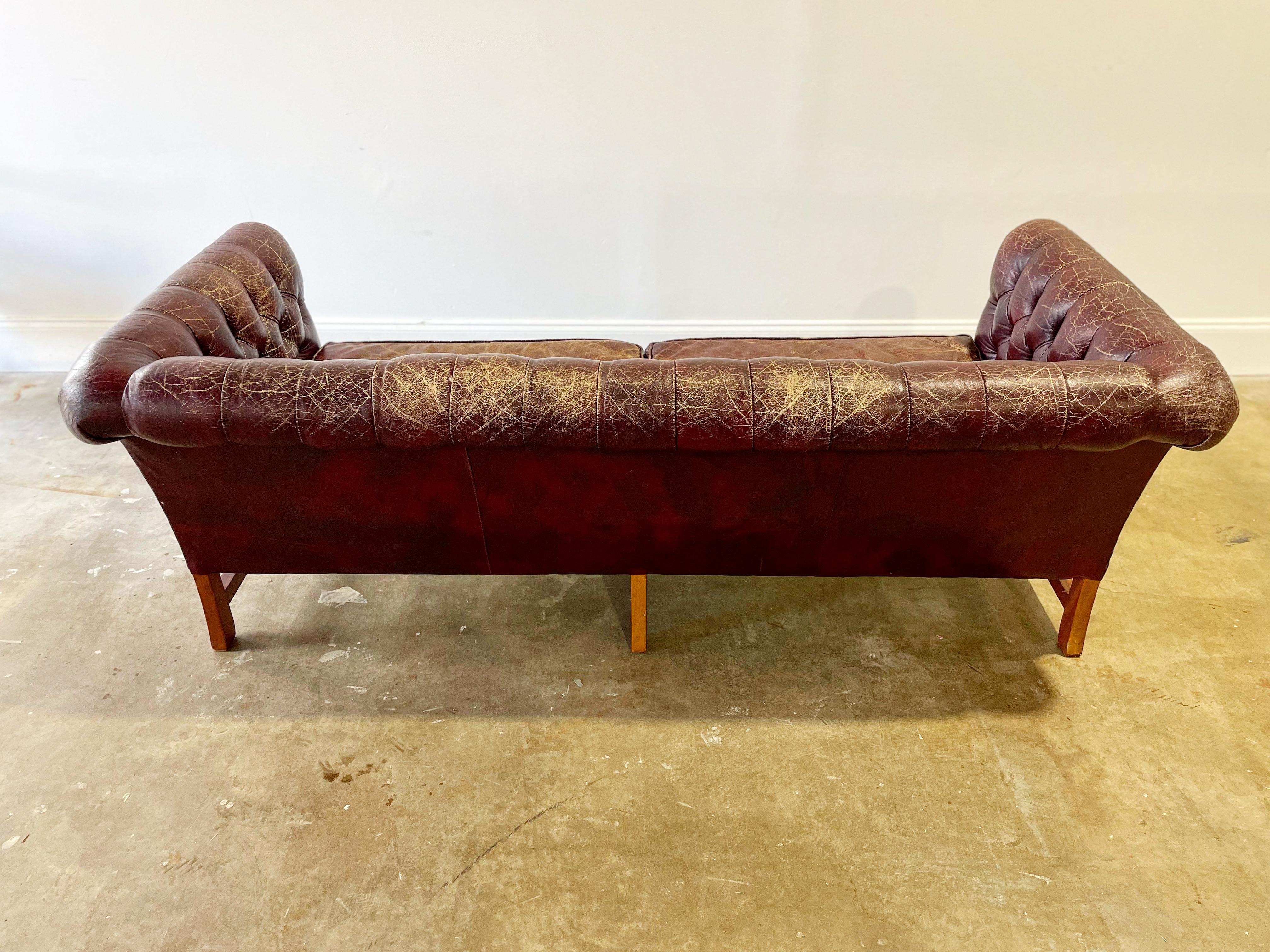 Chesterfield Sofa, Vintage Georgian Style in Ox Blood Leather and Mahogany 4