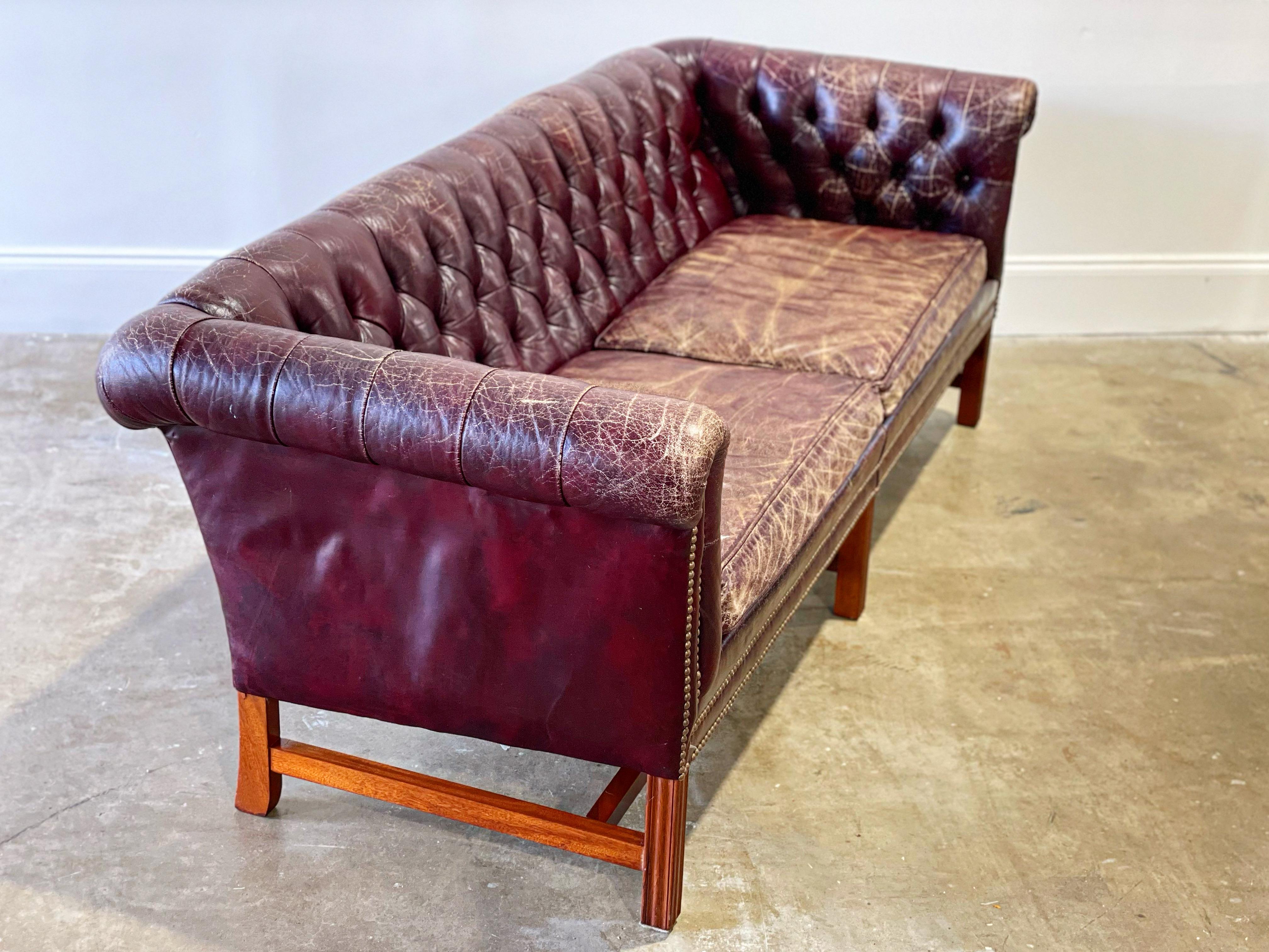 Chesterfield Sofa, Vintage Georgian Style in Ox Blood Leather and Mahogany 6