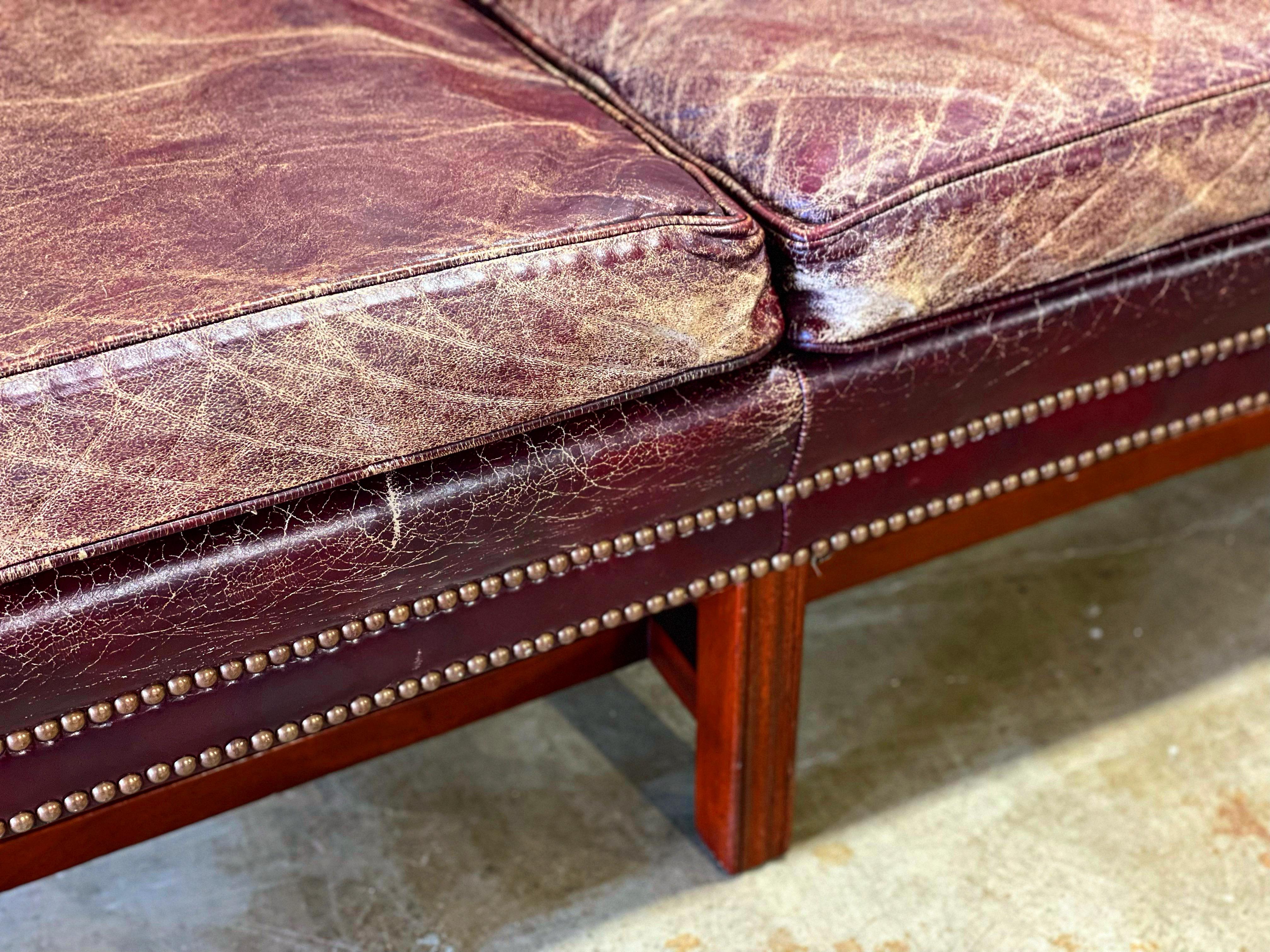 Chesterfield Sofa, Vintage Georgian Style in Ox Blood Leather and Mahogany 7