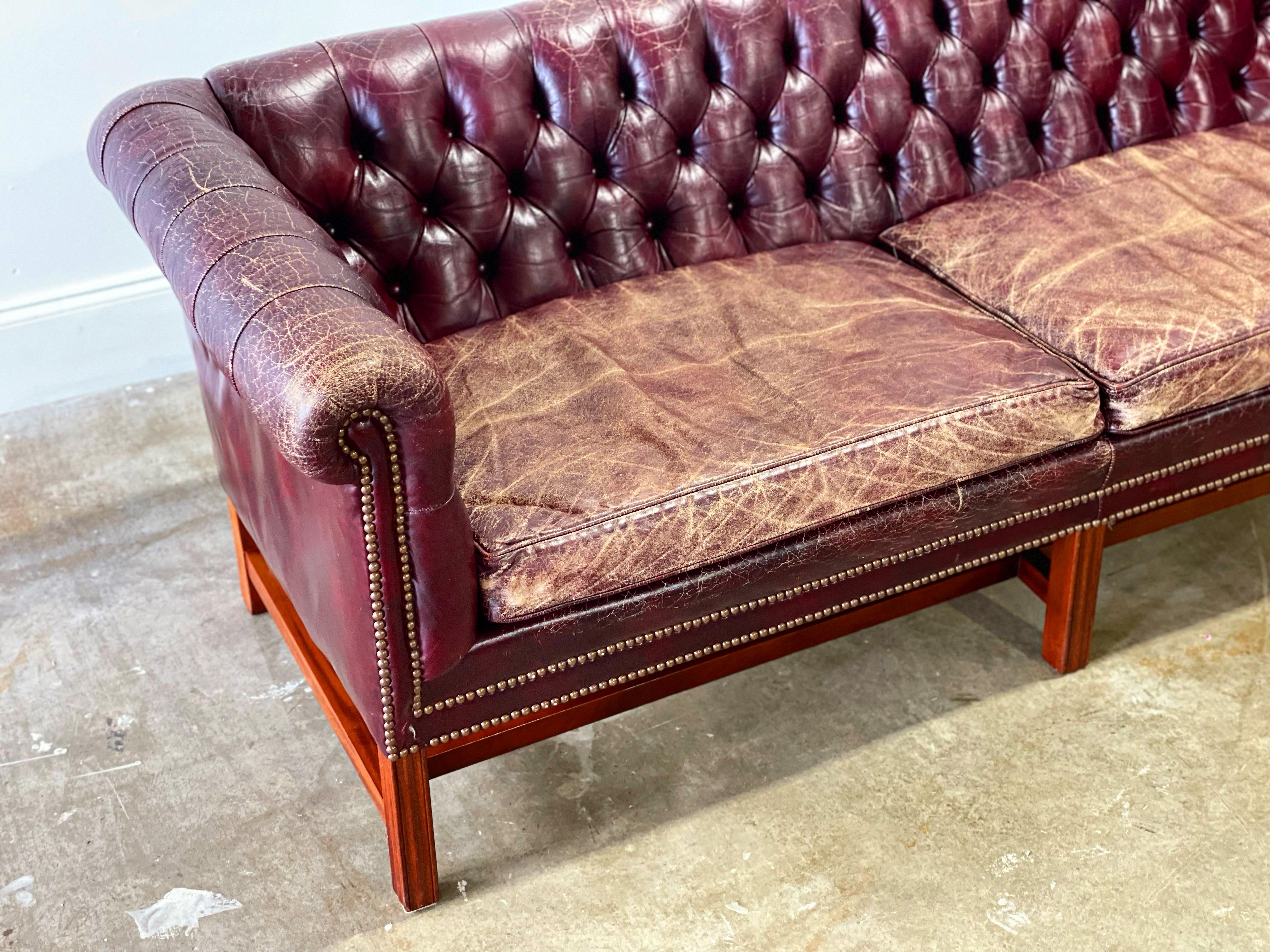 Chesterfield Sofa, Vintage Georgian Style in Ox Blood Leather and Mahogany 10
