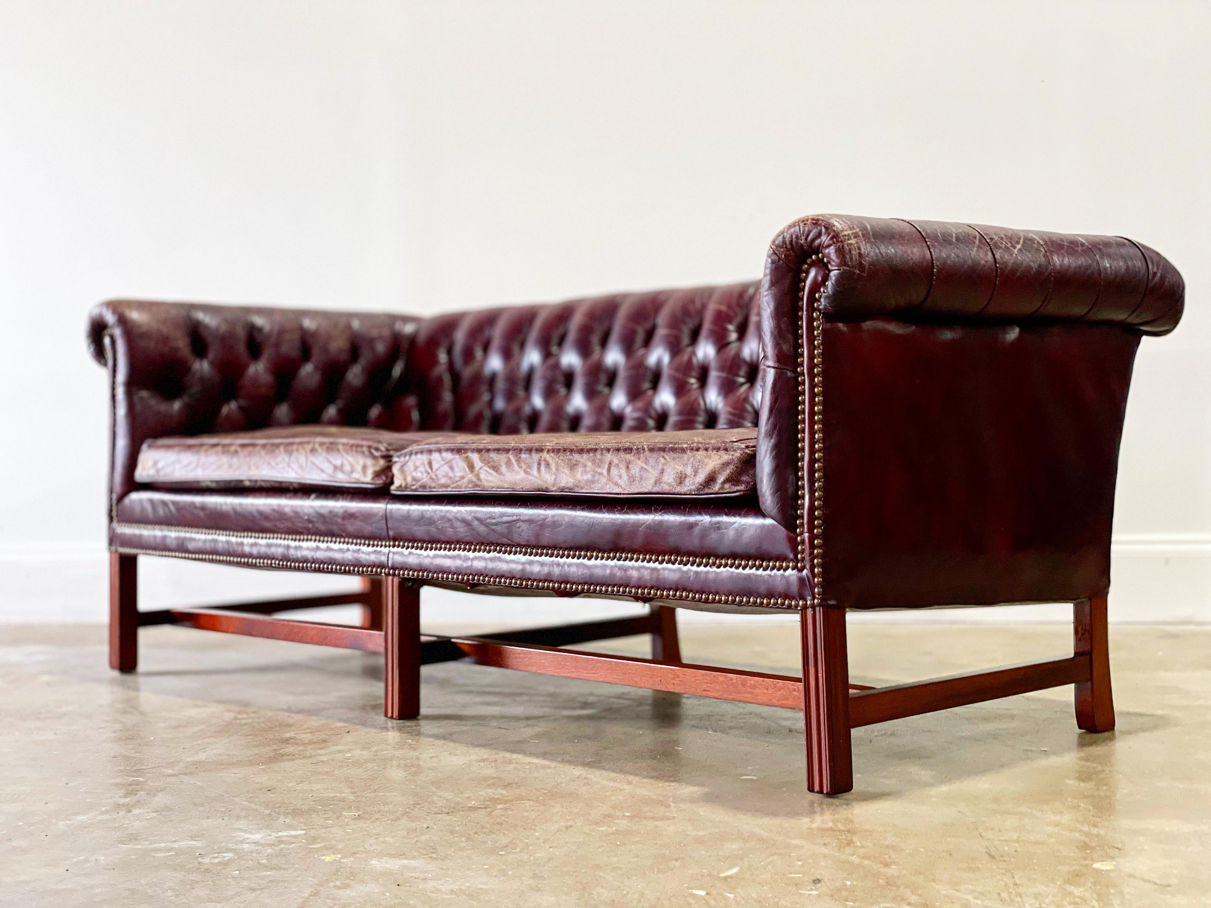 Chesterfield Sofa, Vintage Georgian Style in Ox Blood Leather and Mahogany 11