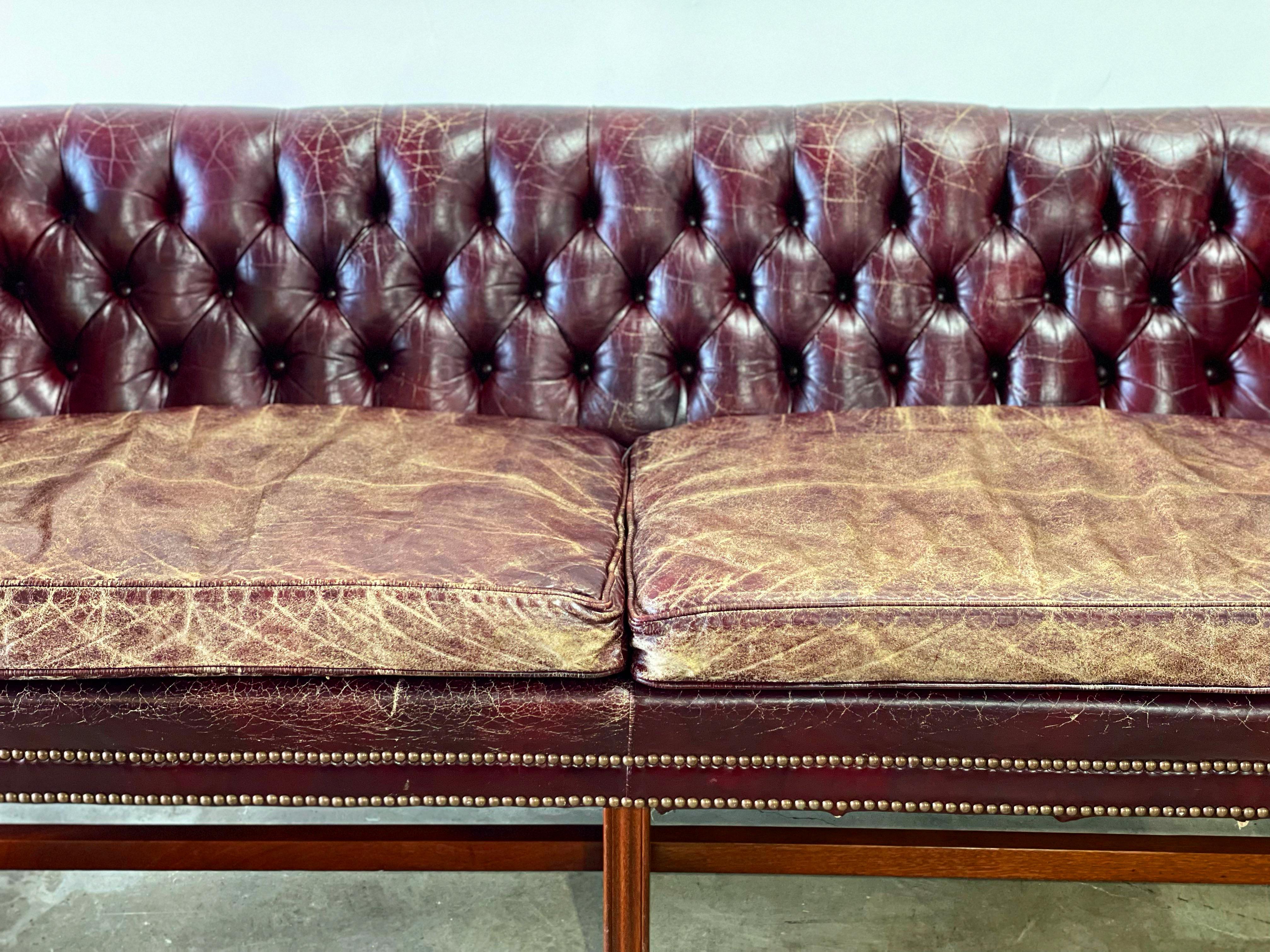 Chesterfield Sofa, Vintage Georgian Style in Ox Blood Leather and Mahogany 2
