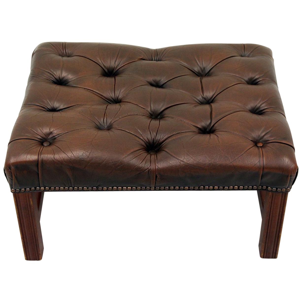 Chesterfield Stool Antique Chair Club Leather Couch Vintage For Sale
