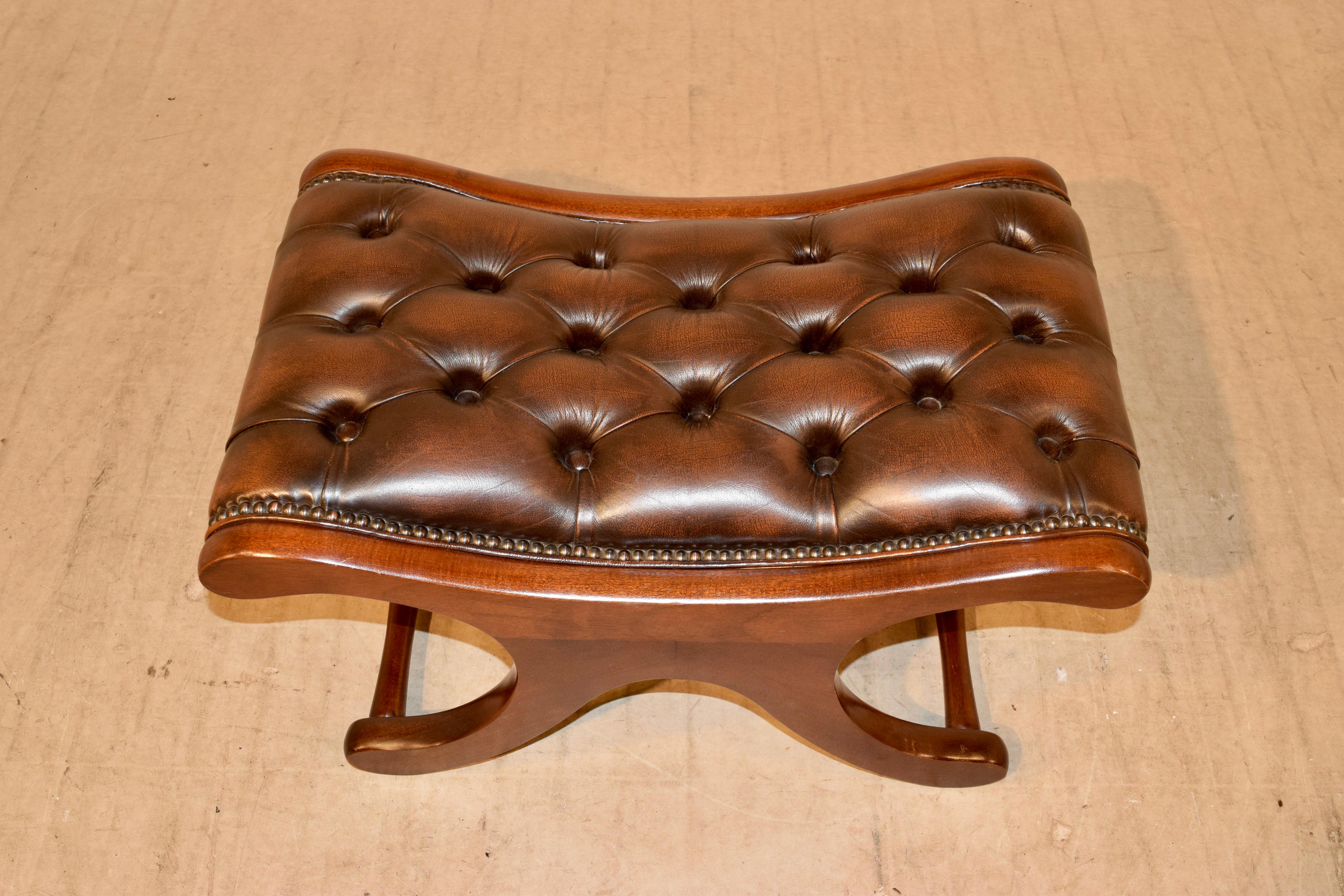 Leather Chesterfield Stool, circa 1920 For Sale