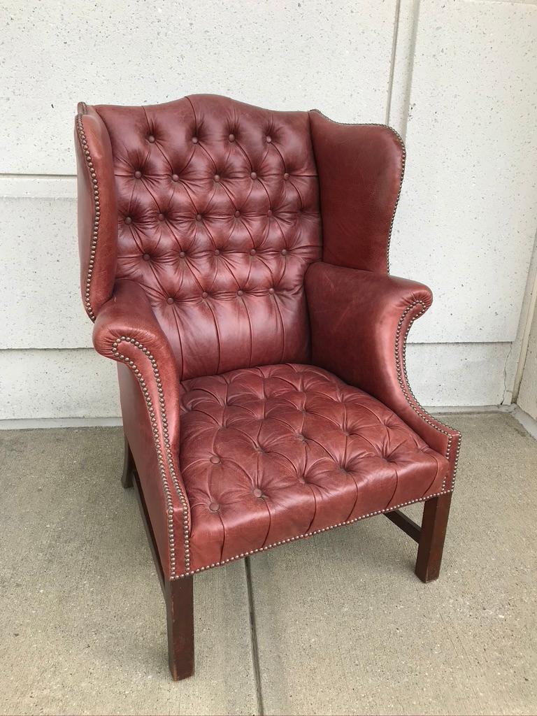 Victorian Chesterfield Studded and Buttoned Burgundy Leather Armchair