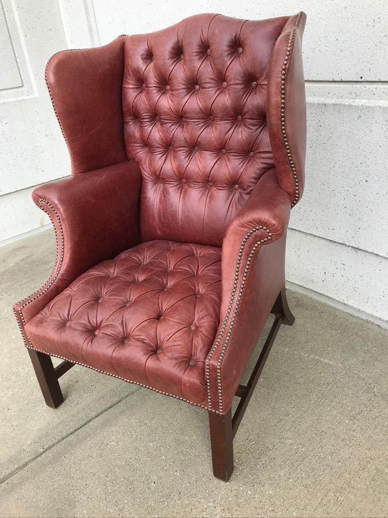 Chesterfield Studded and Buttoned Burgundy Leather Armchair 1