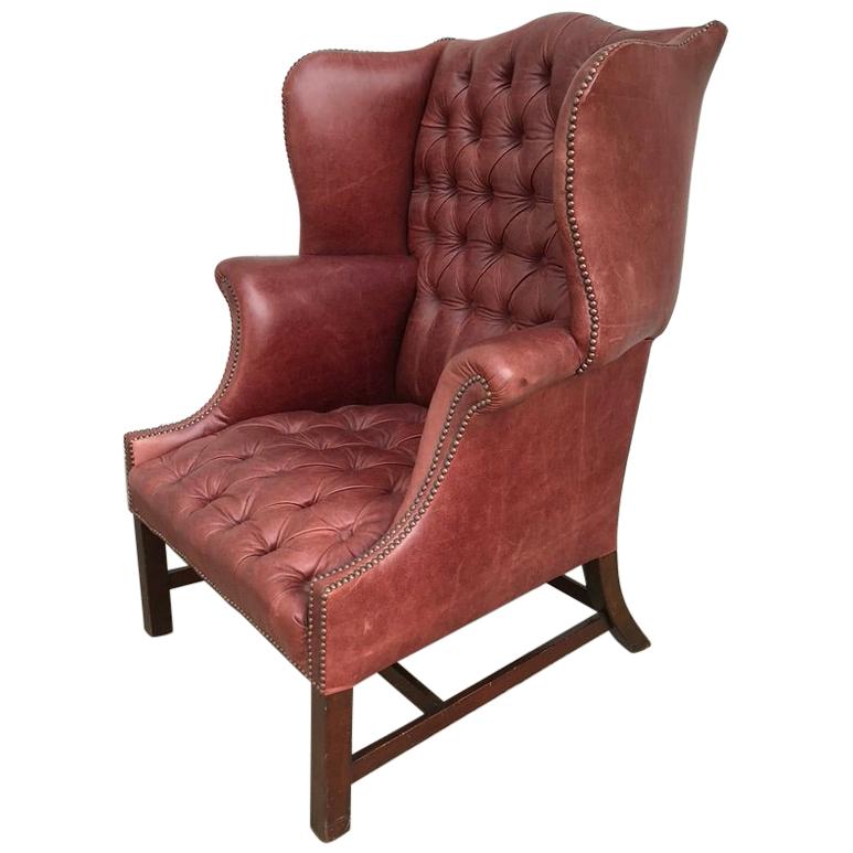 Chesterfield Studded and Buttoned Burgundy Leather Armchair