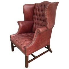 Antique Chesterfield Studded and Buttoned Burgundy Leather Armchair