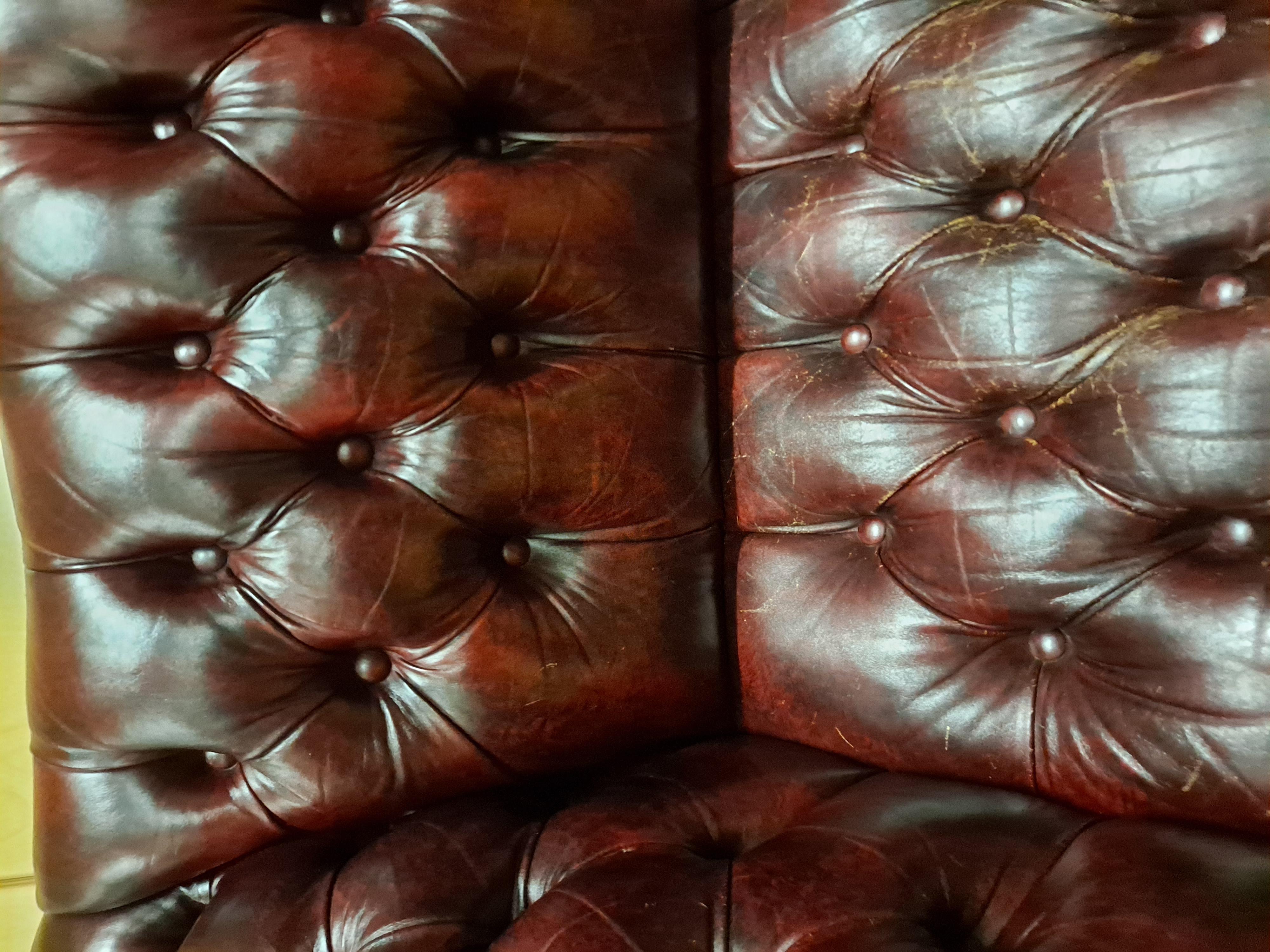Chesterfield Style Burgundy Button Tufted Sofa by Classic Leather, INC 6
