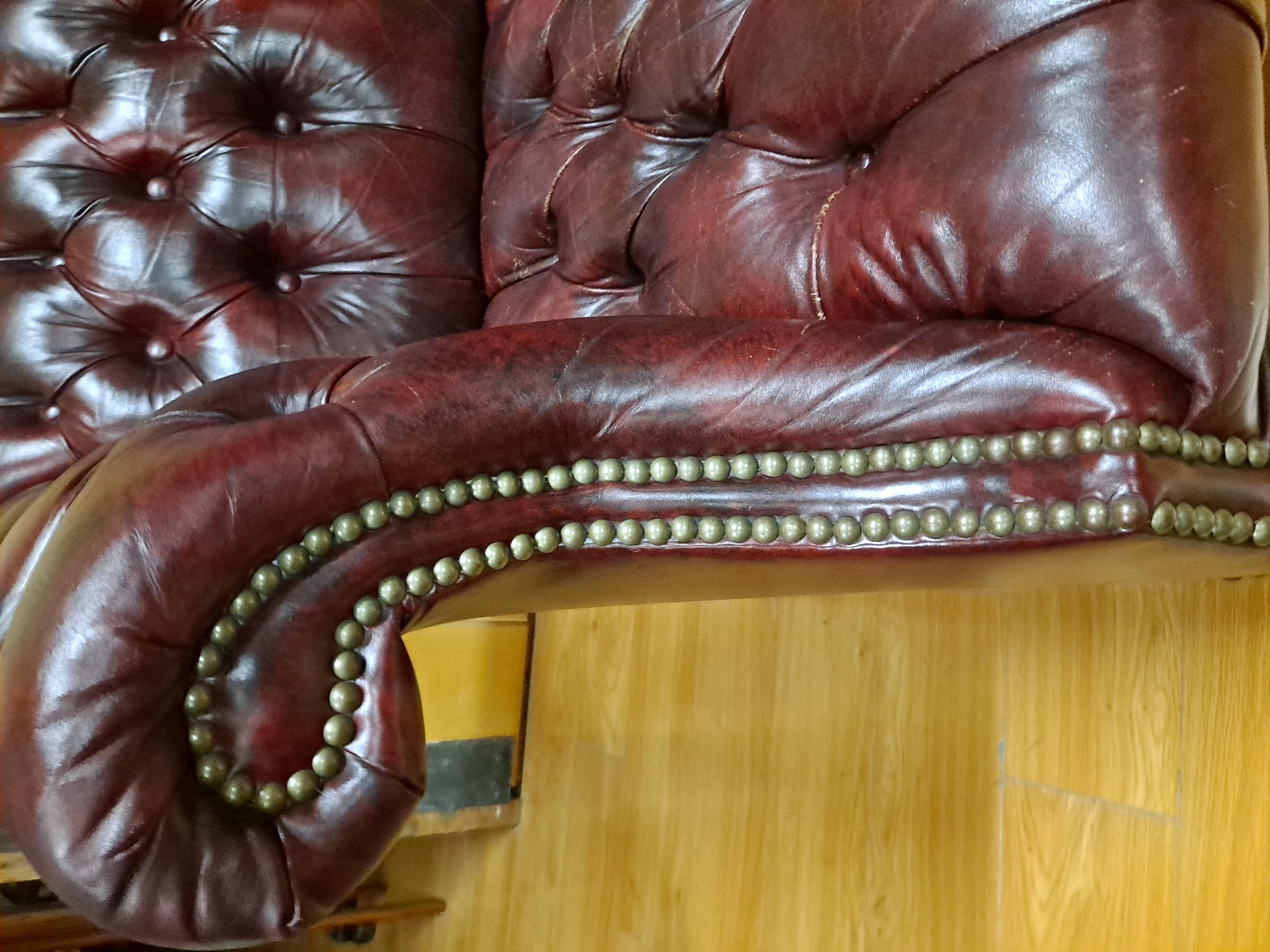 Chesterfield Style Burgundy Button Tufted Sofa by Classic Leather, INC 1