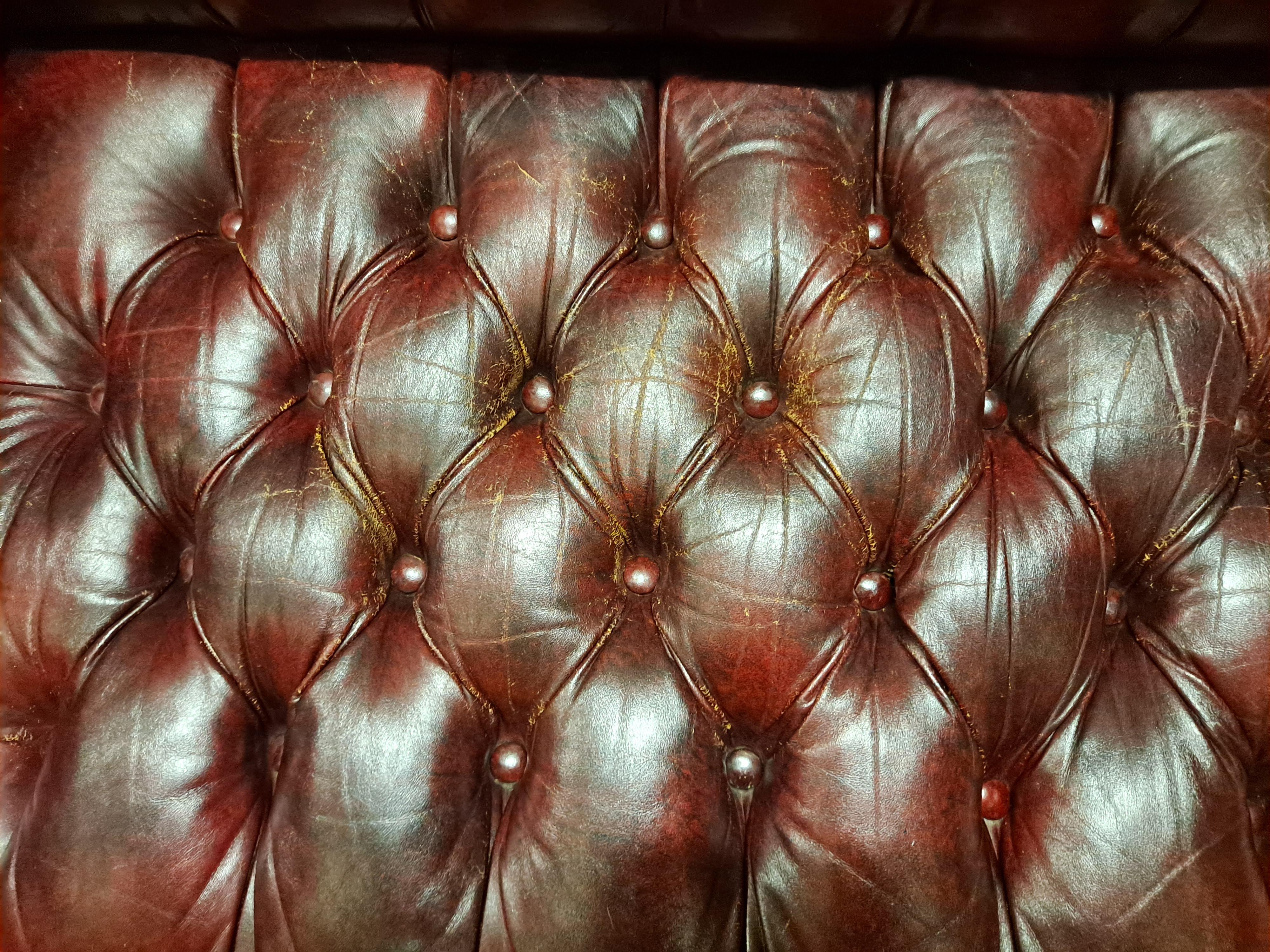 Chesterfield Style Burgundy Button Tufted Sofa by Classic Leather, INC 2