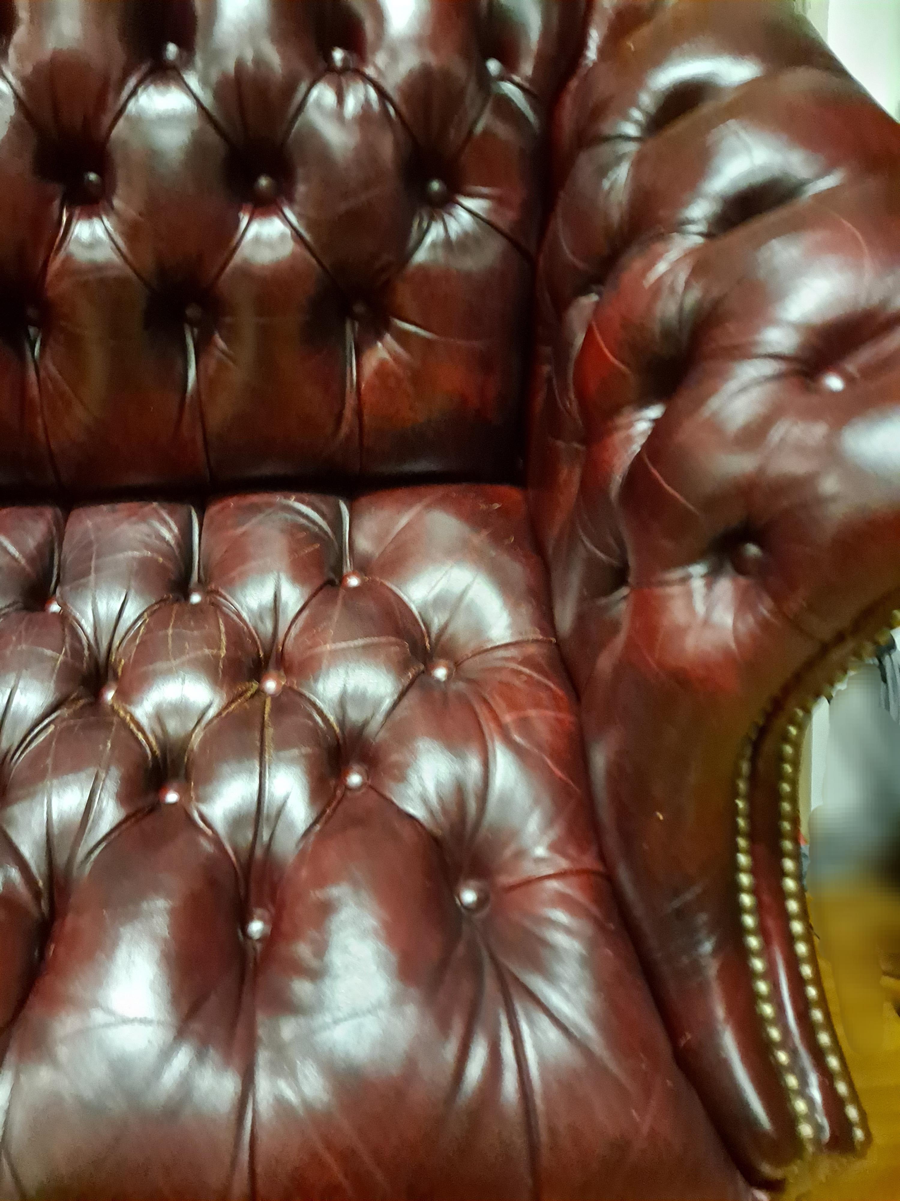 Chesterfield Style Burgundy Button Tufted Sofa by Classic Leather, INC 4
