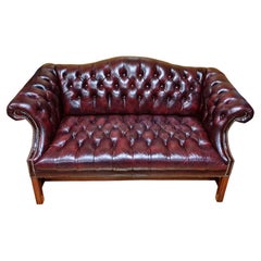 Vintage Chesterfield Style Burgundy Button Tufted Sofa by Classic Leather, INC  