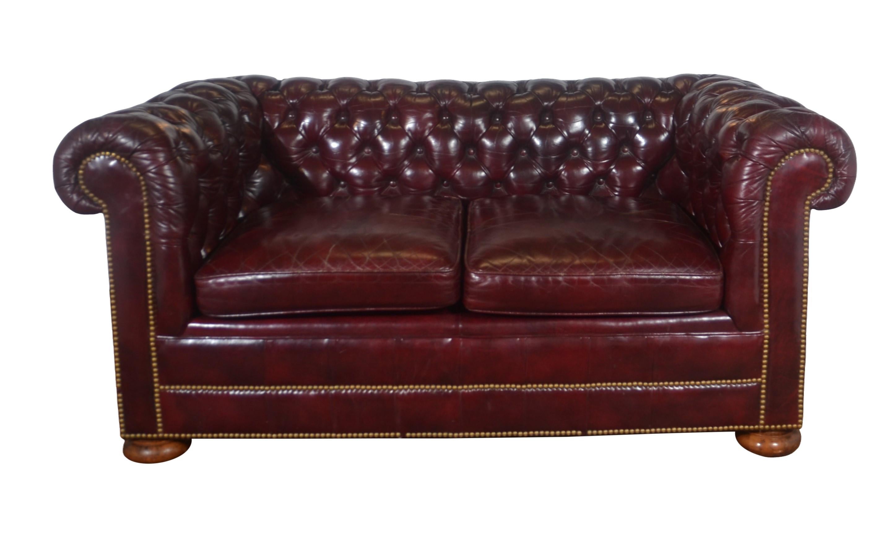 20th Century Chesterfield Style Leather Loveseat by Hickory