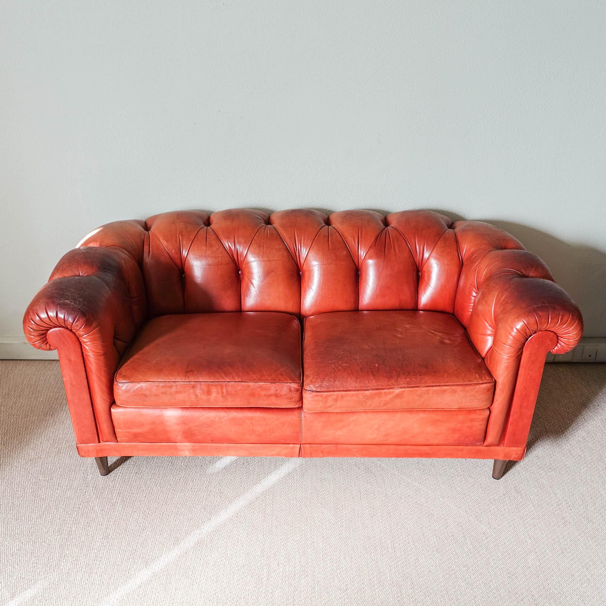 Chesterfield style leather sofa by Hans Kaufeld, 1960's 5