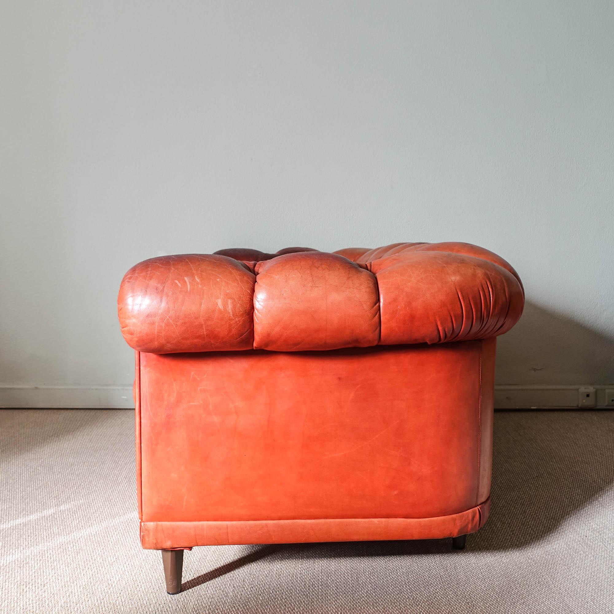 Mid-Century Modern Chesterfield style leather sofa by Hans Kaufeld, 1960's