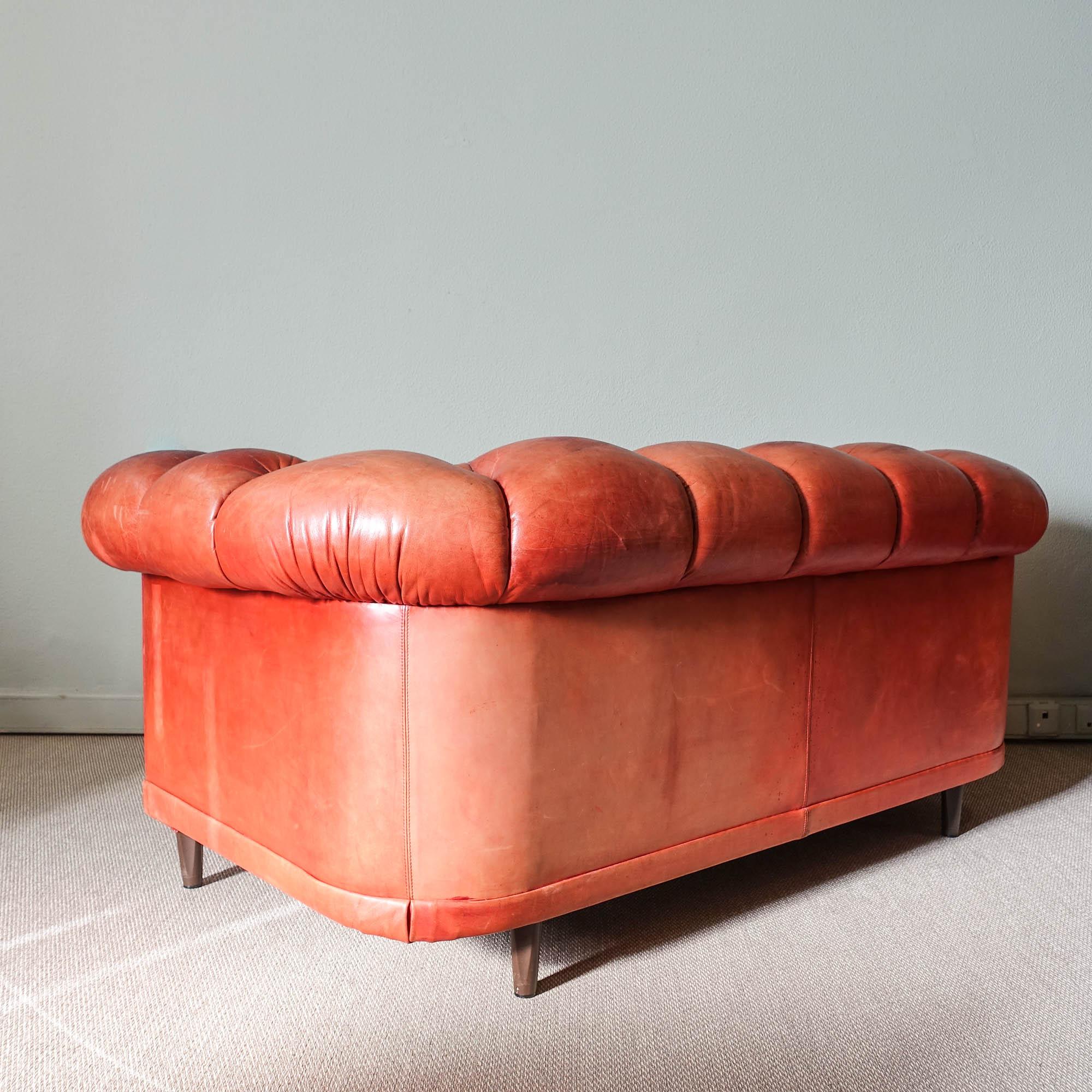German Chesterfield style leather sofa by Hans Kaufeld, 1960's