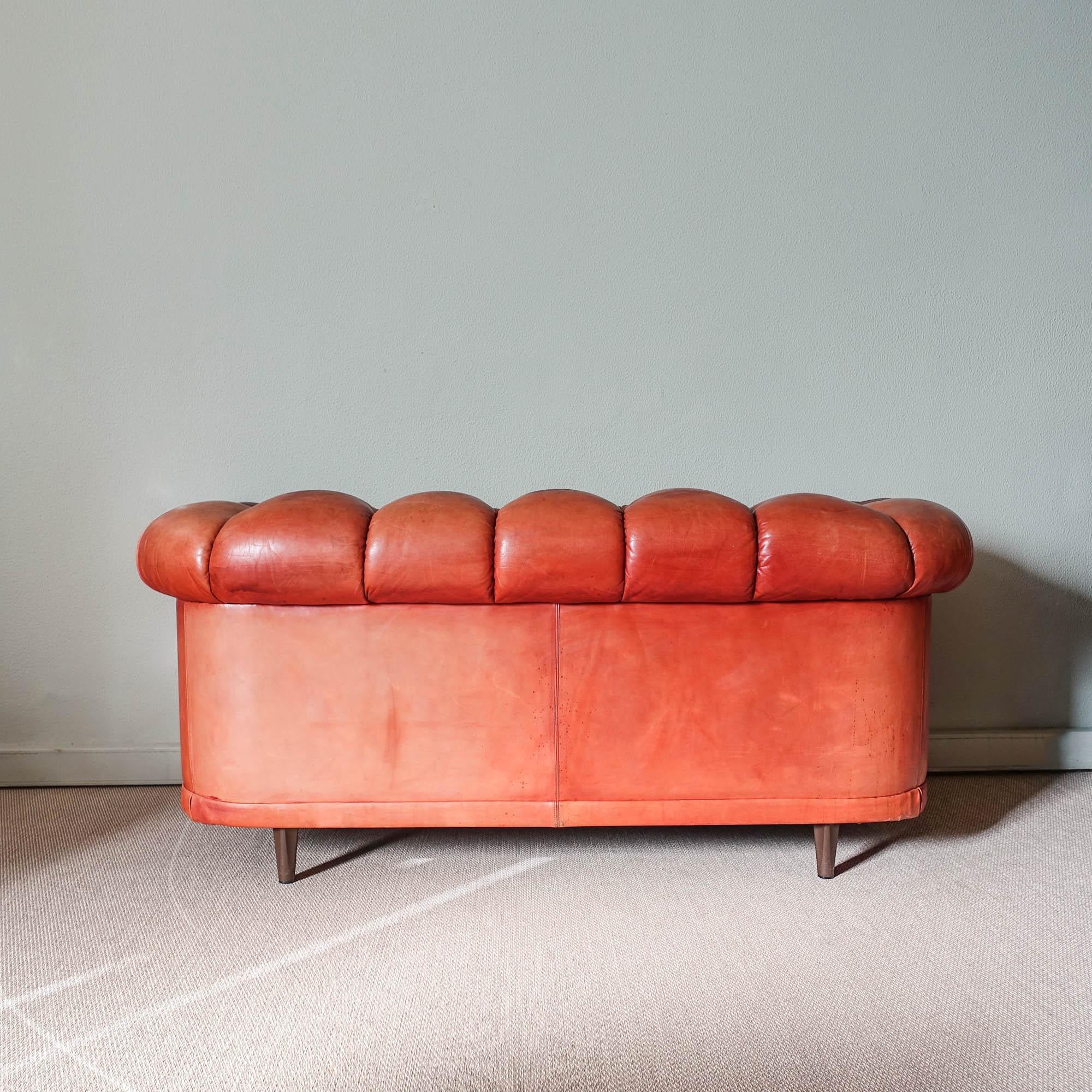 Chesterfield style leather sofa by Hans Kaufeld, 1960's In Good Condition In Lisboa, PT