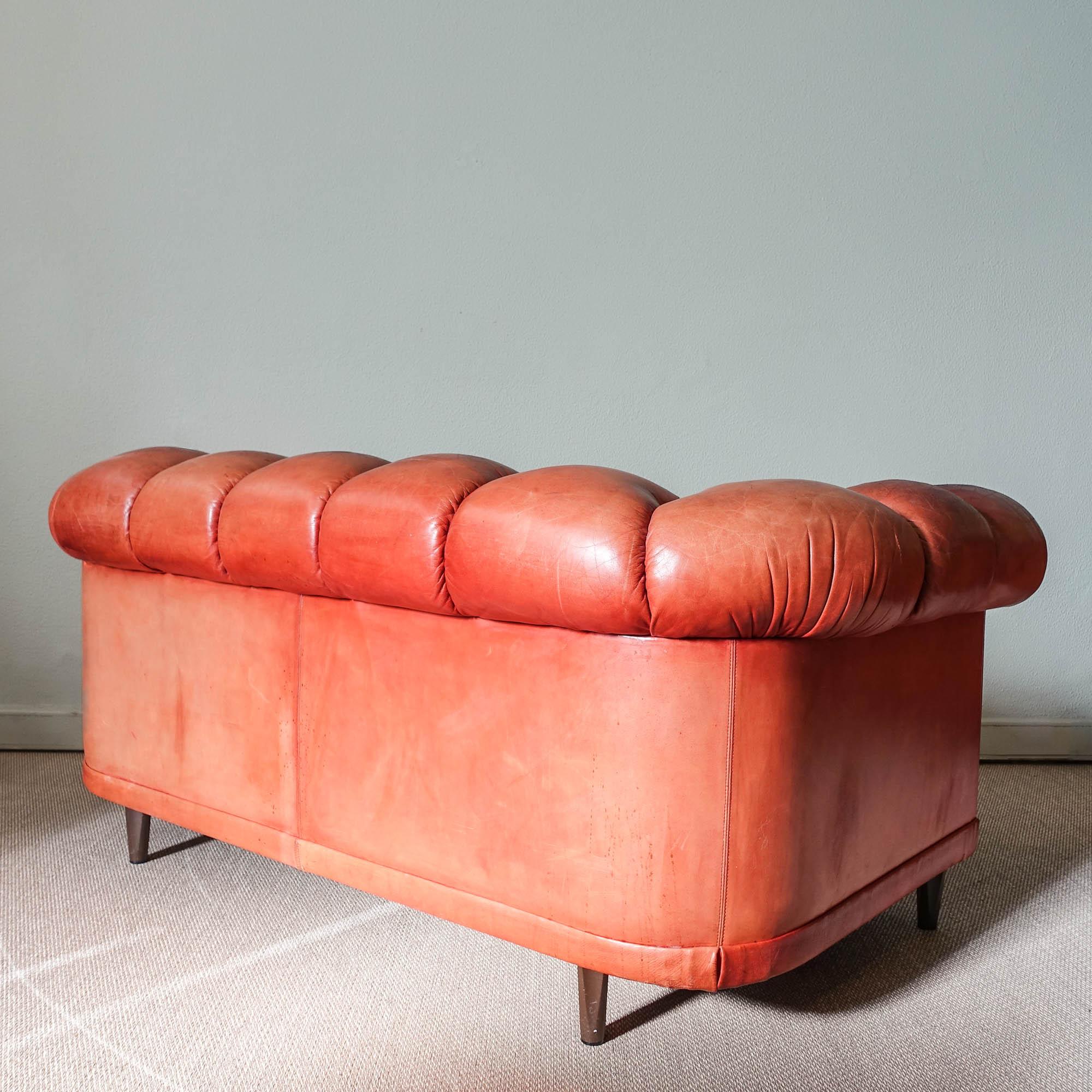 Mid-20th Century Chesterfield style leather sofa by Hans Kaufeld, 1960's