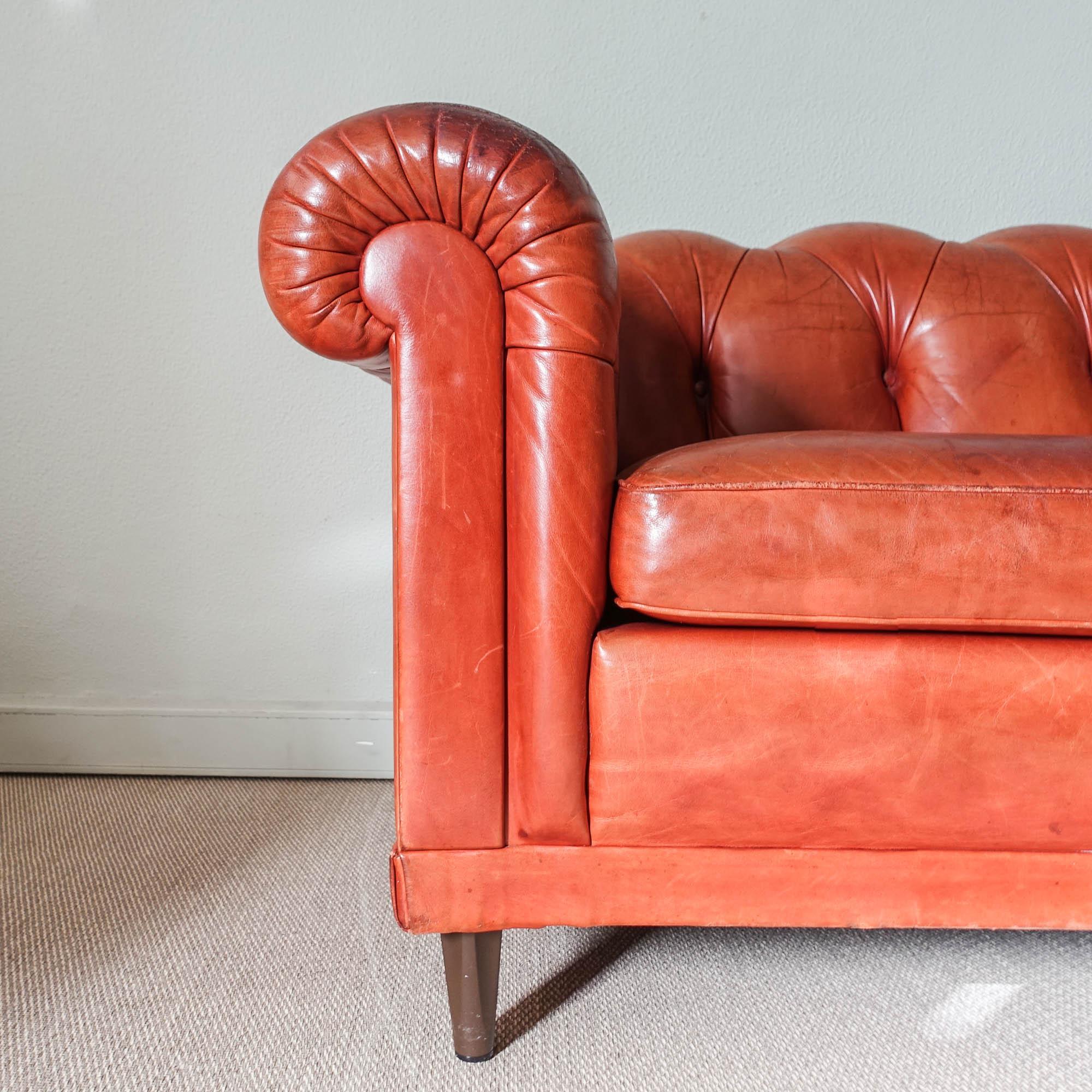 Chesterfield style leather sofa by Hans Kaufeld, 1960's 1
