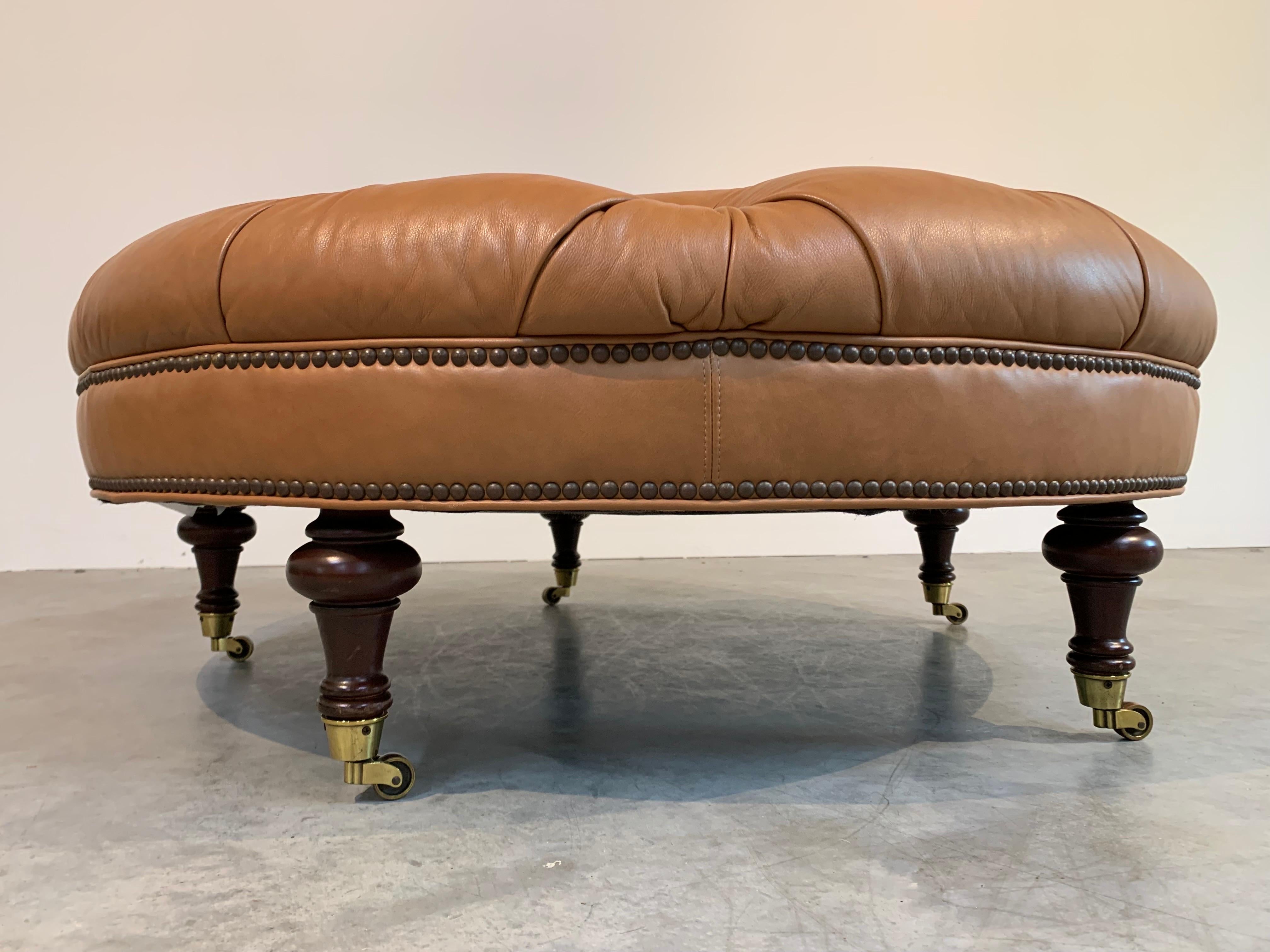 Chesterfield Style Leather Tufted Cocktail Ottoman By Pearson  In Excellent Condition In Southampton, NJ