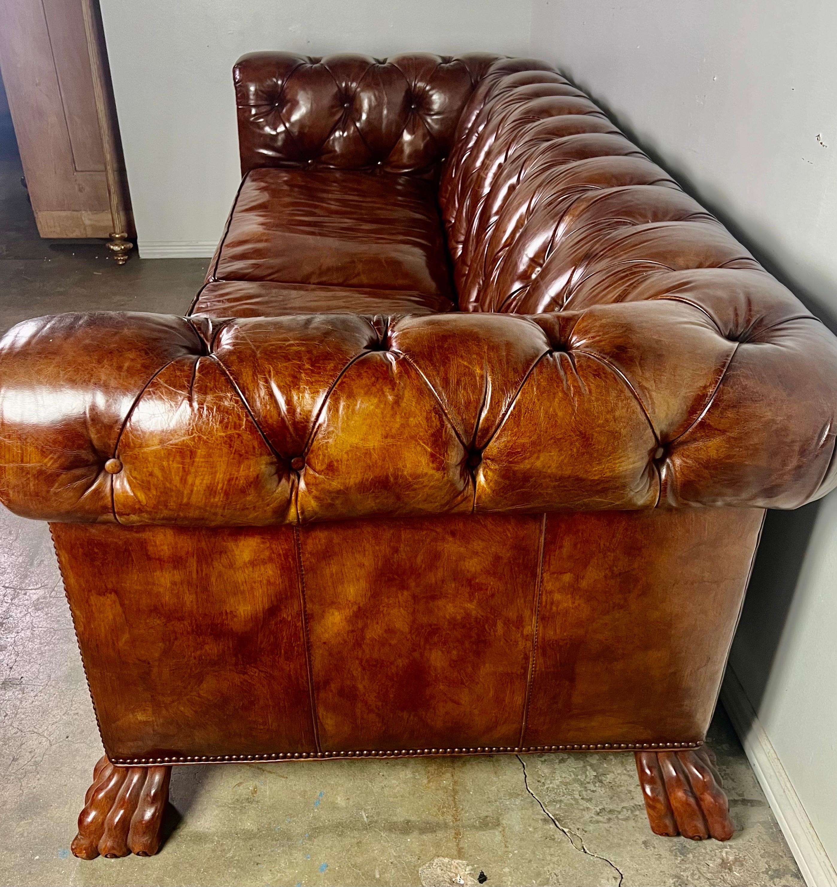 Chesterfield Style Leather Tufted Sofa w/ Carved Paw Feet 5