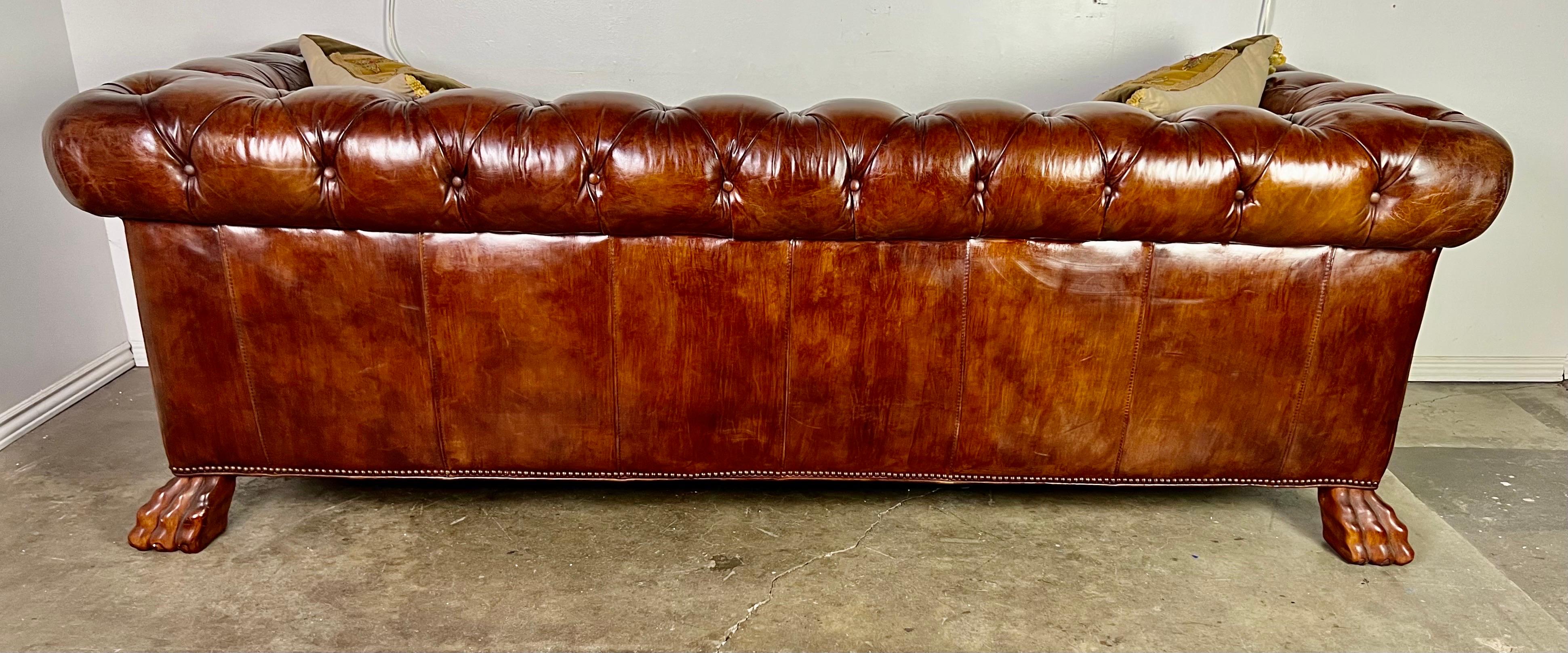 Chesterfield Style Leather Tufted Sofa w/ Carved Paw Feet 6